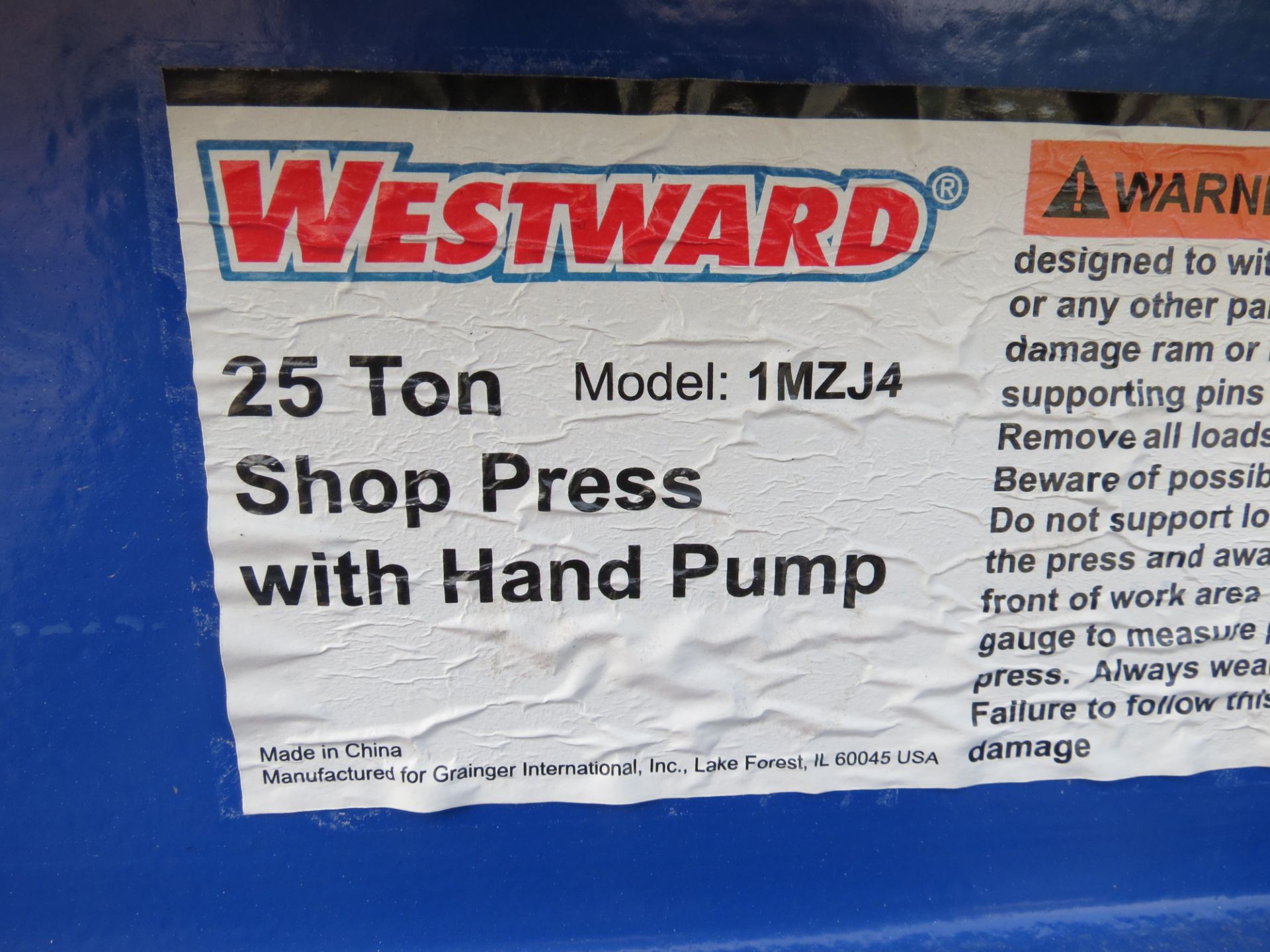 25 ton Westward Model 1MZJ4 Hydraulic H-Frame Press - Image 3 of 3