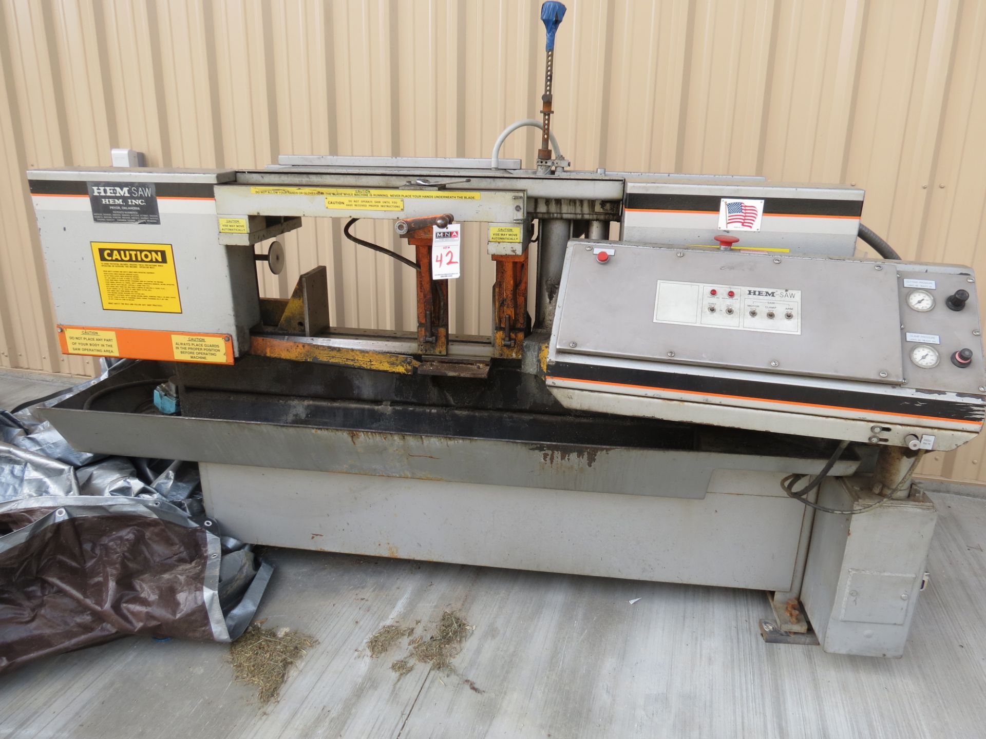 HEM H105LM Semi-auto Horizontal Band Saw, 20" x 16" Cap, mitre cutting, s/n 603198, new 1998