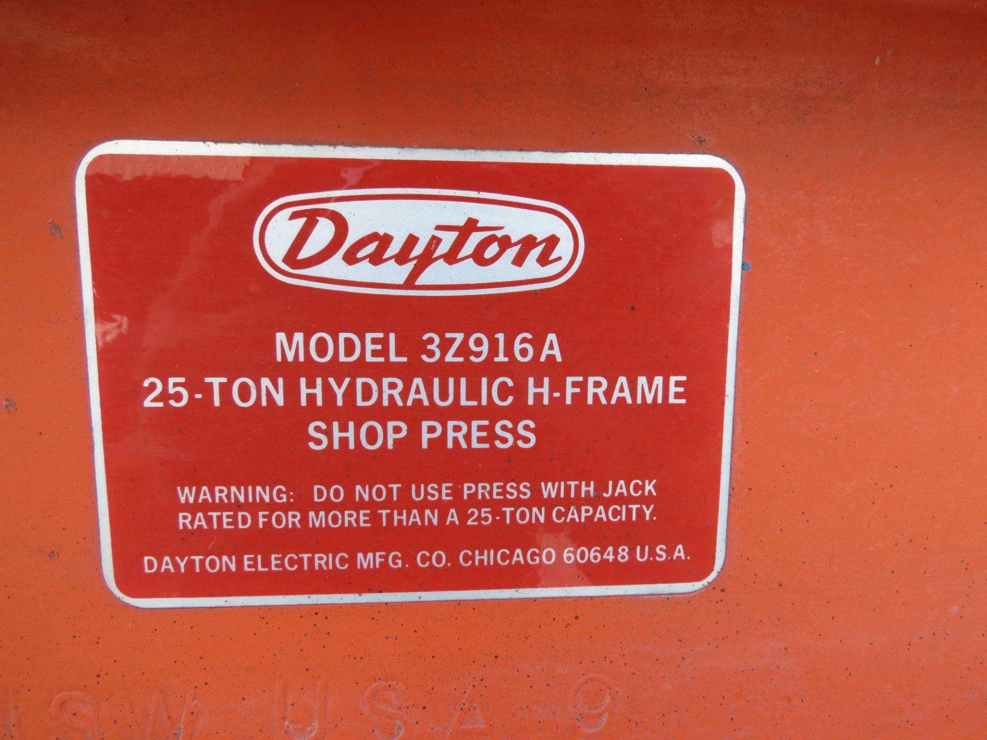 25 ton Dayton Model 3Z916A Hydraulic H-Frame Press - Image 3 of 3