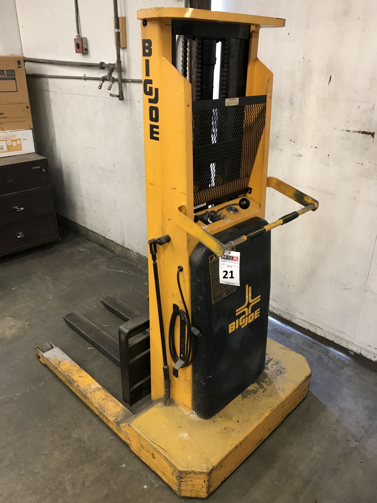 Big Joe Electric Fork Lift; Model 2024-T9; 1 Ton Capacity; Battery Operated; Serial #33219;