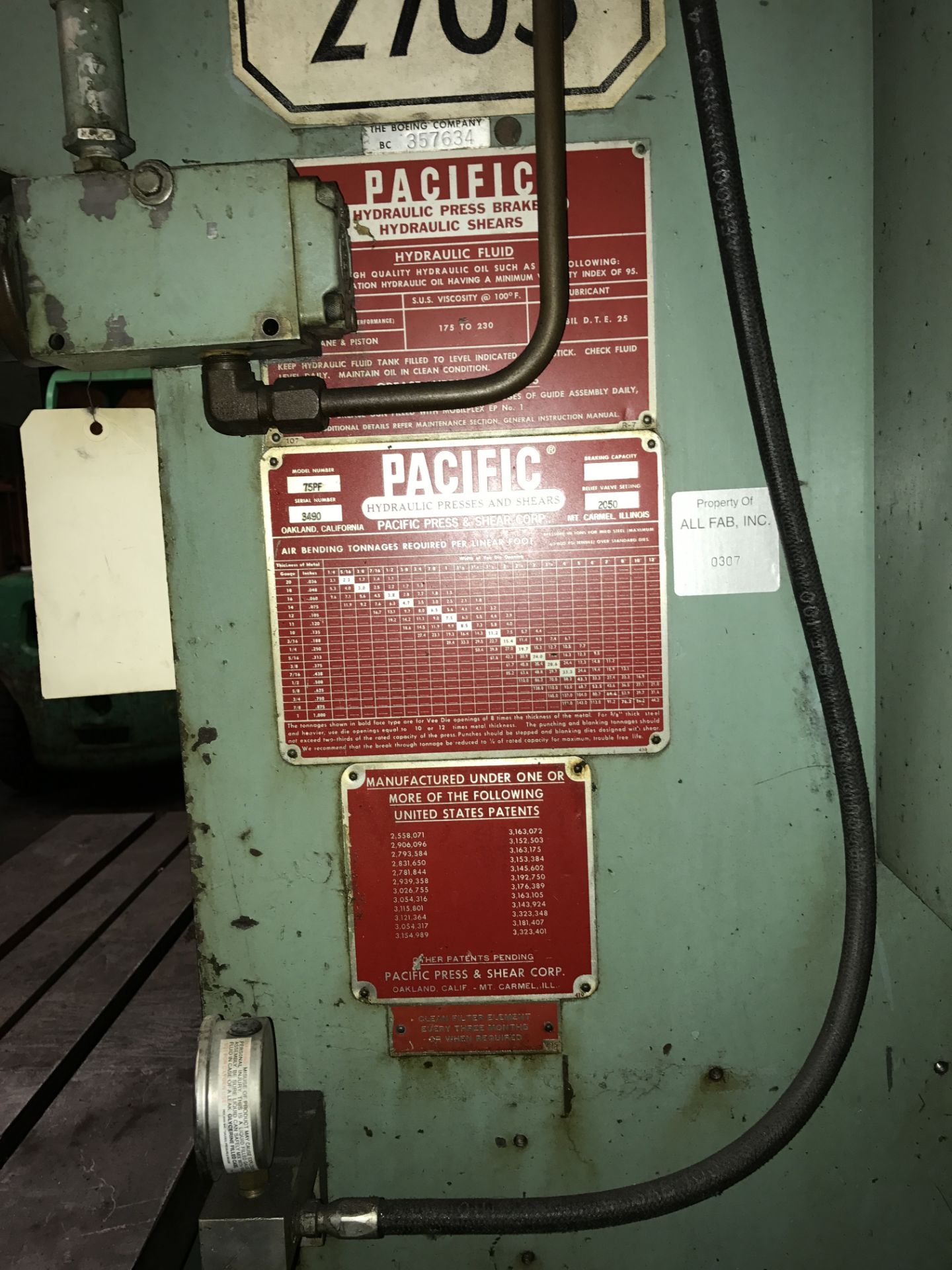 Pacific Press Former Hydraulic Press Model 75PF; 75 Ton; - Image 3 of 4