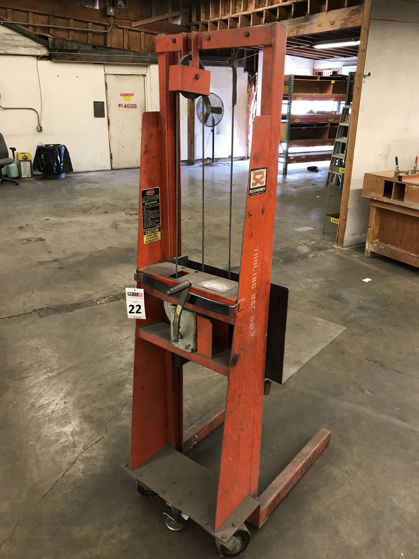 Economy Engineering Cable Winch Lift; Model MV-60; 750lb 18in LC Capacity; 60" Max Lift; Serial #