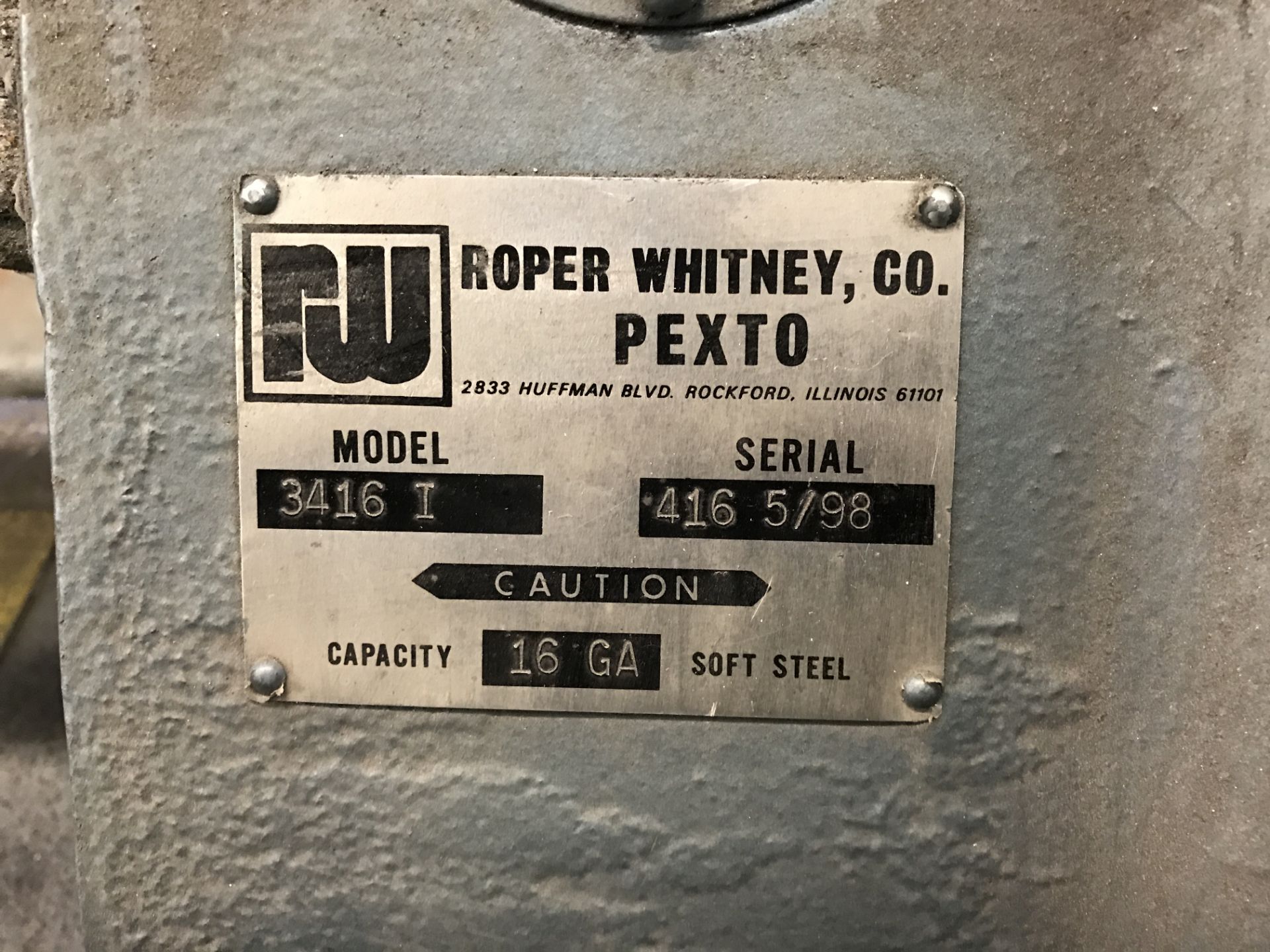 Roper Whitney Co. PEXTO Slip Roller; 16 Gauge Capacity; Model 3416 I; Serial #416 5/98; Mfg. 5/1998; - Image 2 of 5