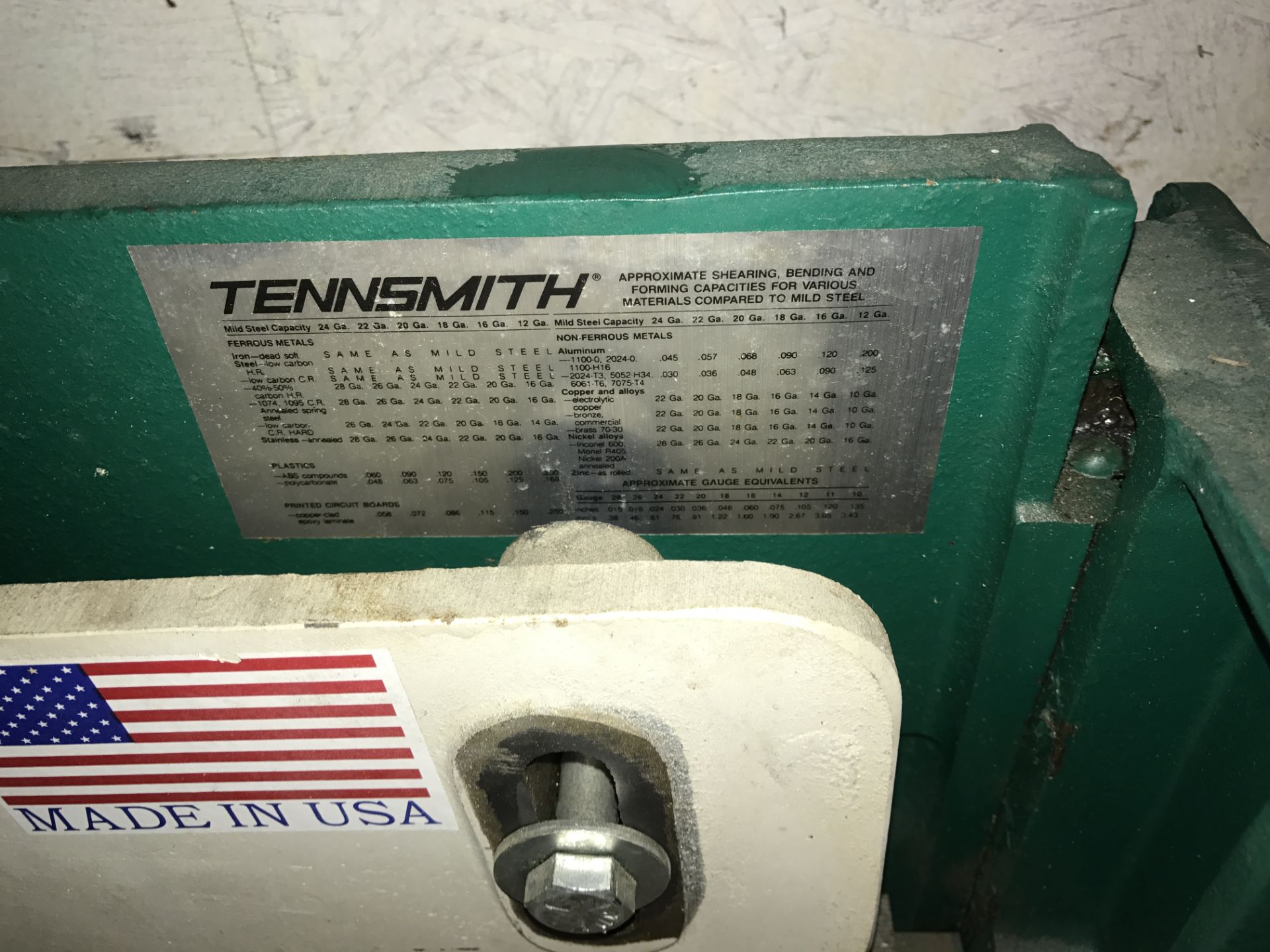Tennsmith Shear 36" 16 Gauge Capacity; Model T36; Serial # 07402;