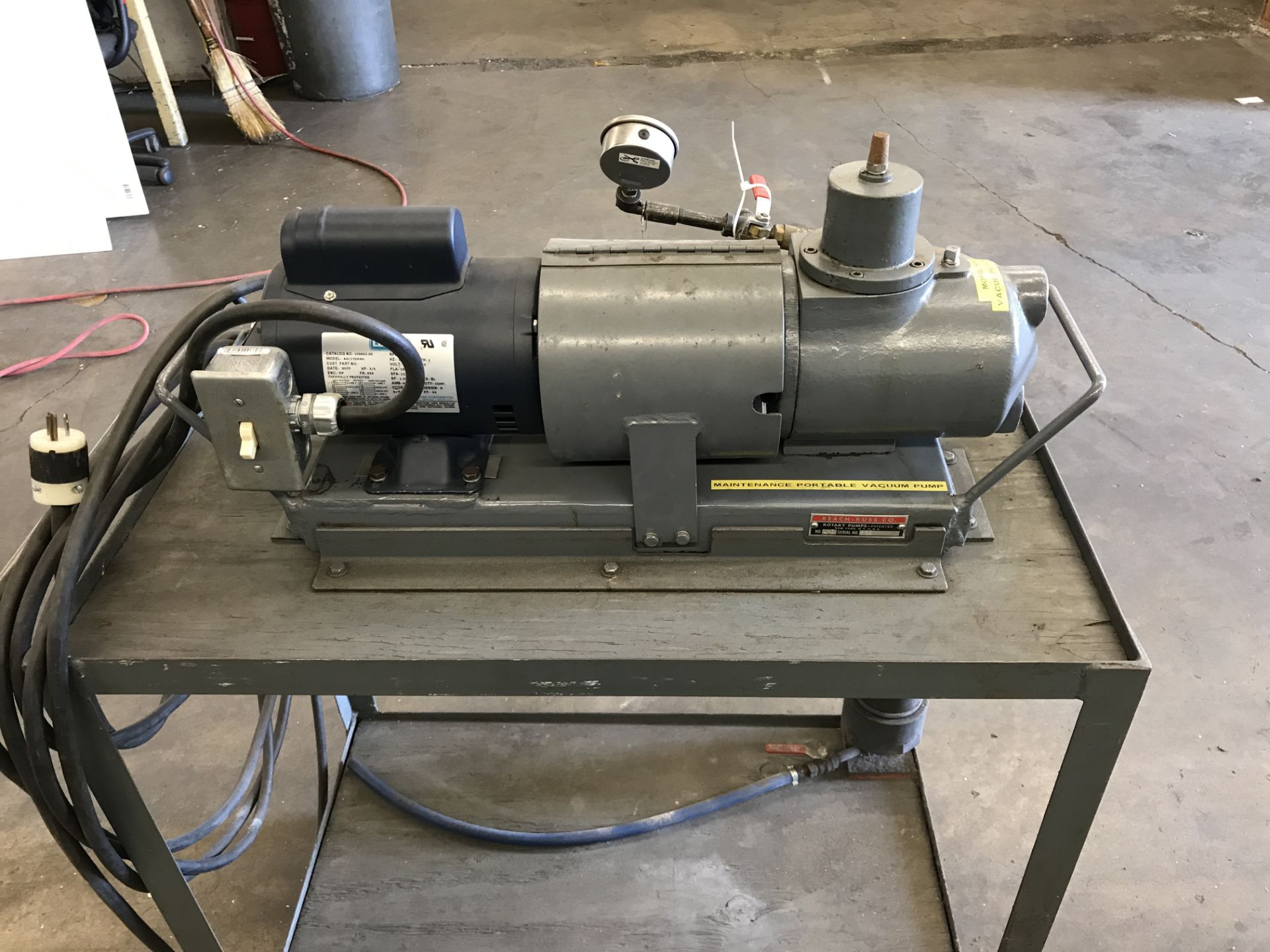 Portable Vacuum Pump Cart; Beach-Russ Co. Pump No. A2; Serial #635; 3/4HP 1725RPM motor; - Image 3 of 6