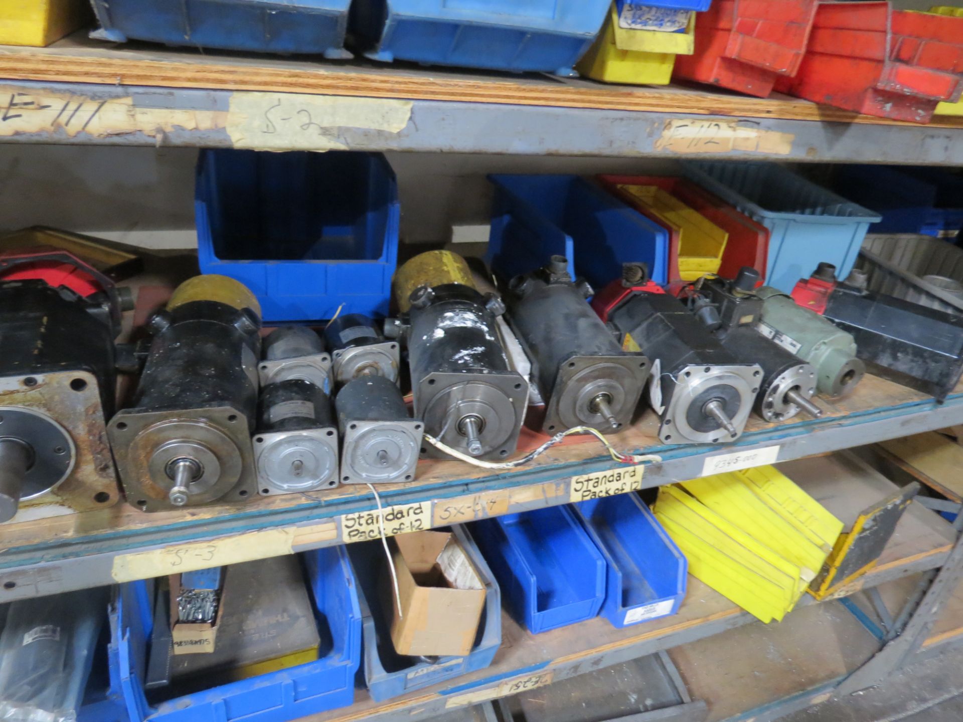 Metal Shelf w/assorted Servo Motor & plastic totes - Image 2 of 2