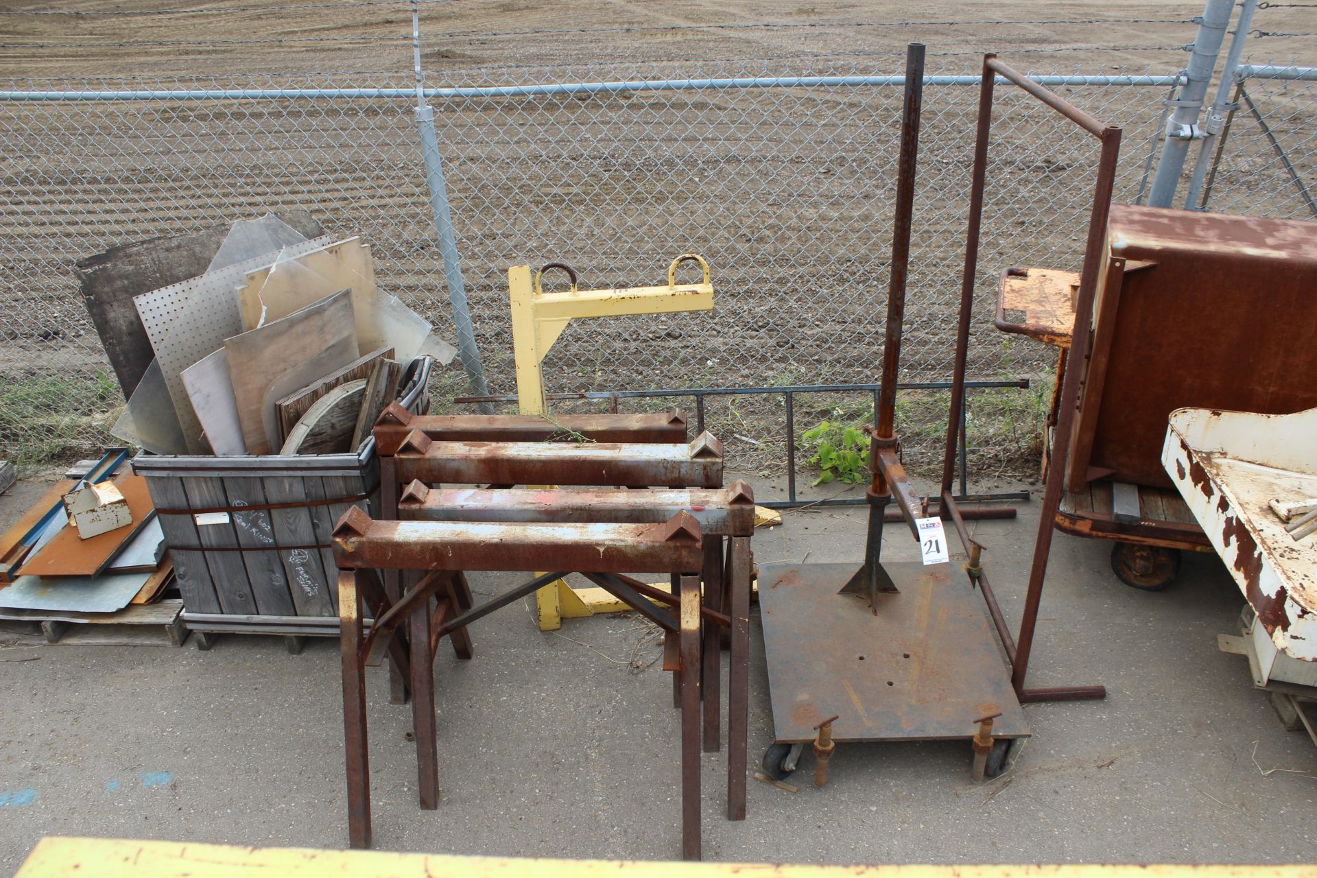 ASSORTED METAL STANDS, METAL SCRAP, AND CART