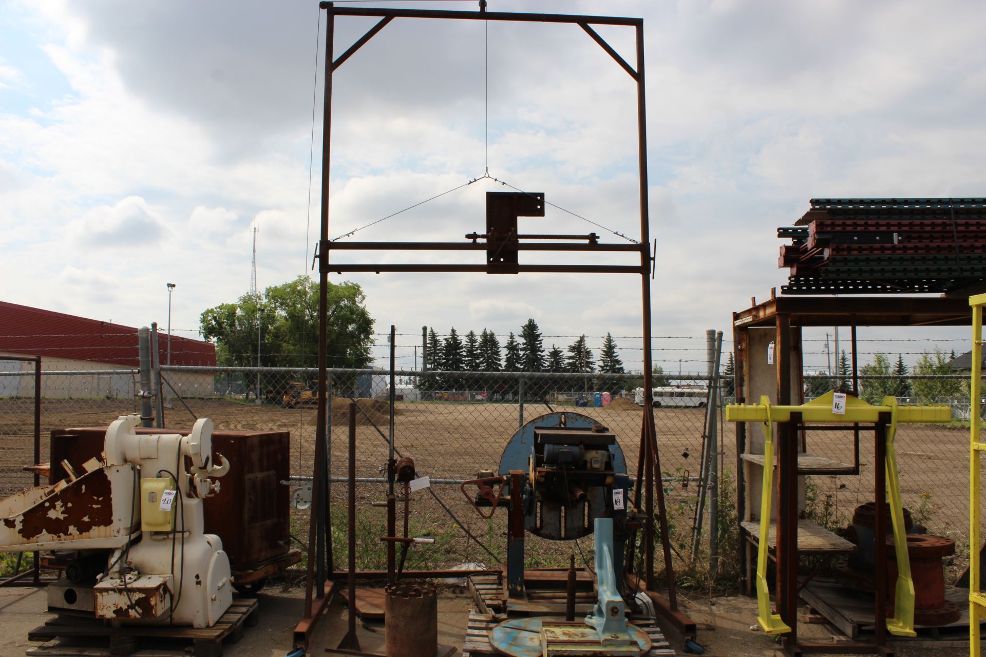 OVER HEAD HOIST WITH CRANK AND MISC. HARDWARE