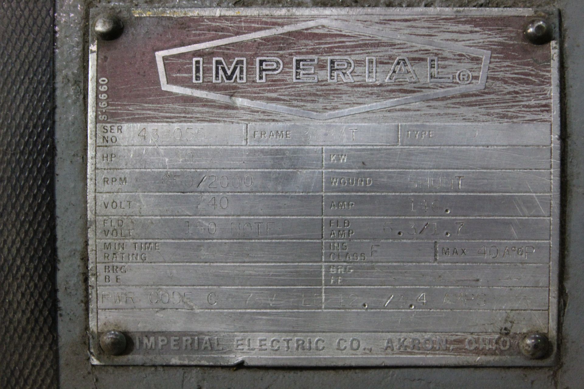 IMPERIAL 40HP MOTOR 368AT S/N 436005, GETTYS MANUFACTURING MOTOR 16-0376-17 S/N 42882 - Image 6 of 7