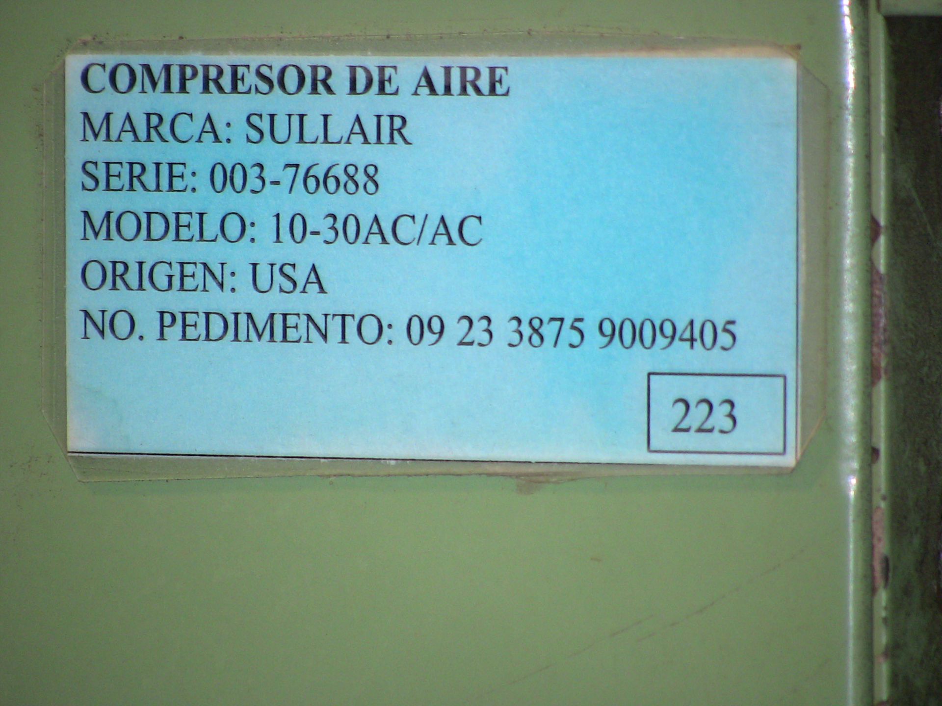 Sullair 10-30 AC/AC Air Compressor - Image 2 of 7