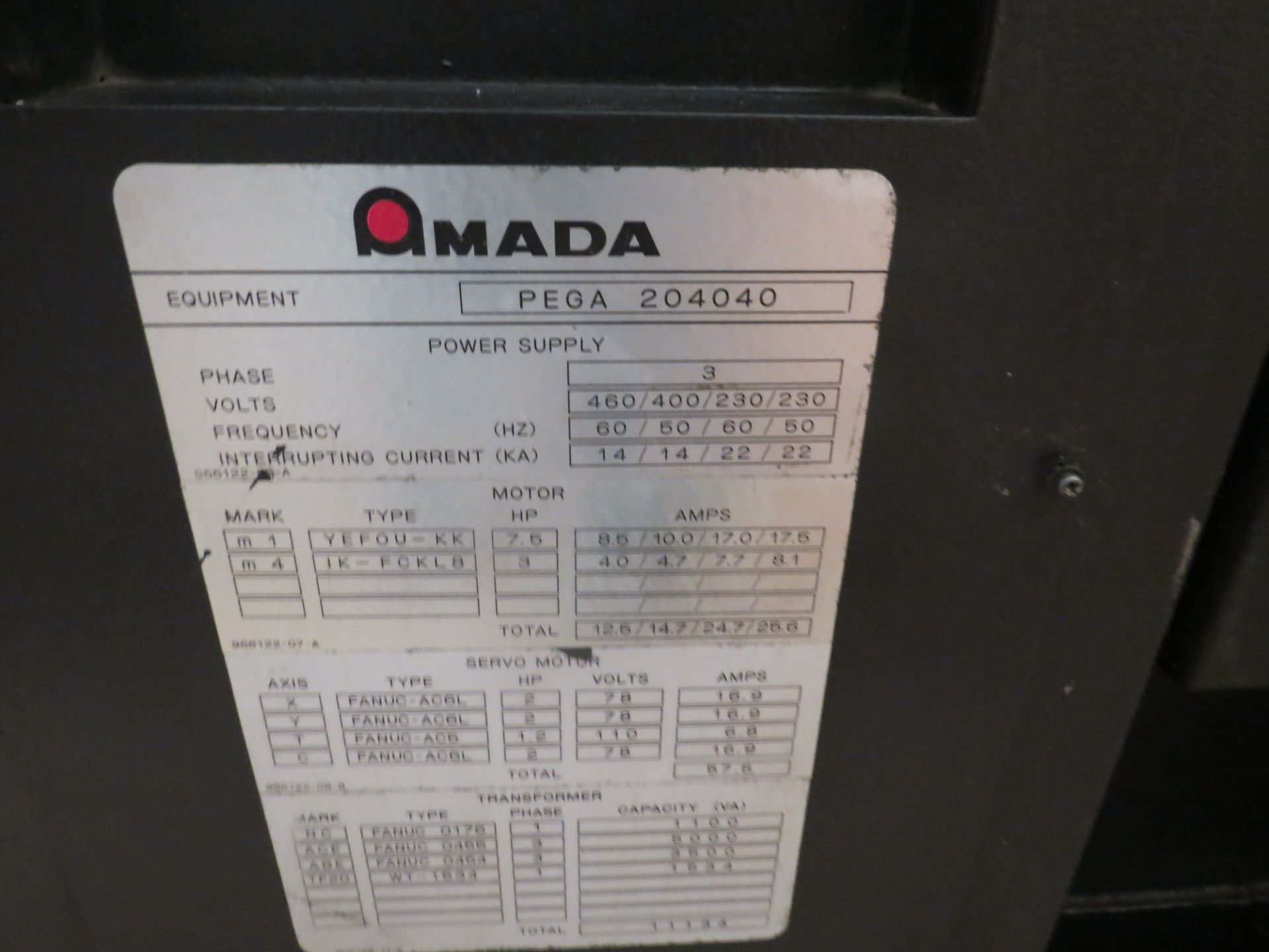 Amada Pega 244 24 Station Turret Punch 20 Ton W/ 6 M -Fanuc -P Controls Serial - Image 7 of 16