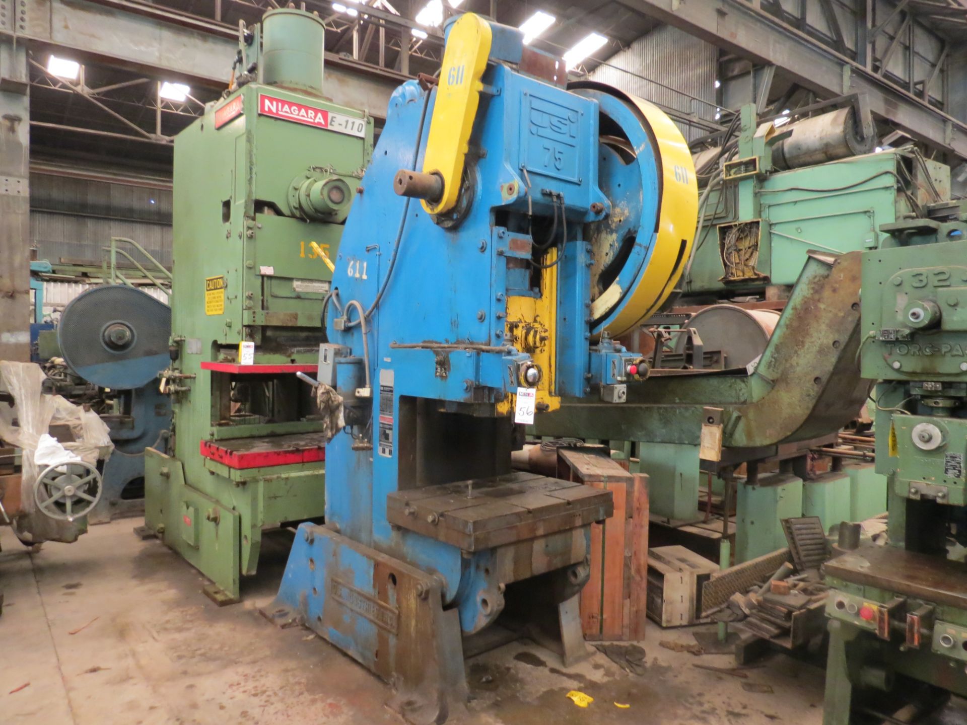 U S I Mechanical 75 Ton OBI Punch Press 6'' Stroke 13 3/4 Shut Height 3'' Adjustment 100 Strokes Per