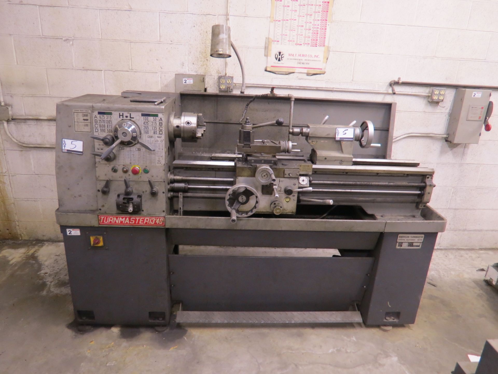 13" x 40" American Turnmaster TRL-1340 Engine Lathe, 3 jaw chuck, tool post, s/n 1349605051269,