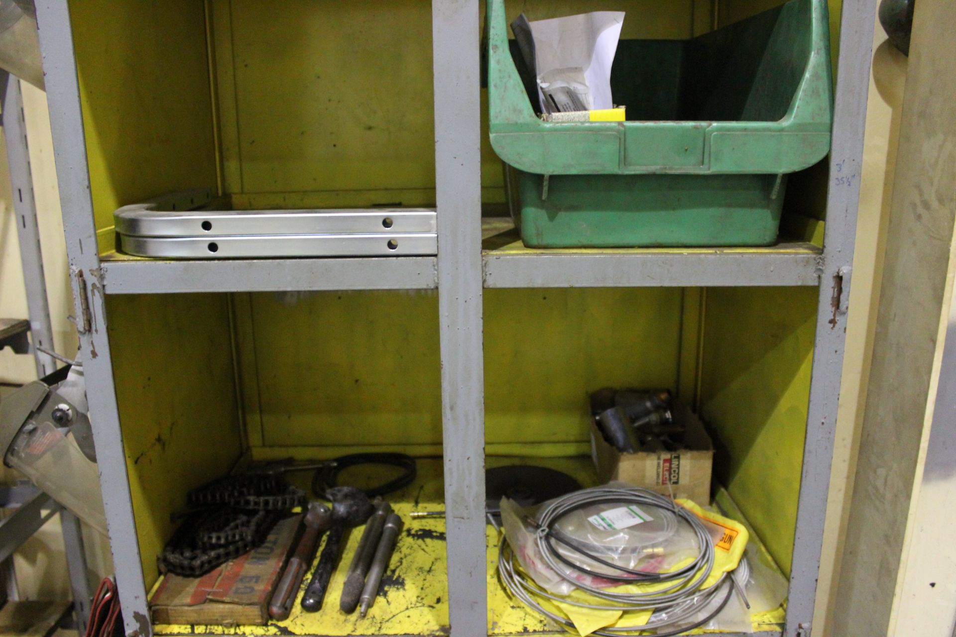 METAL SHELVING UNIT, ASSORTED GRINDER PARTS, DISCS, AND FACE SHIELDS - Image 2 of 5