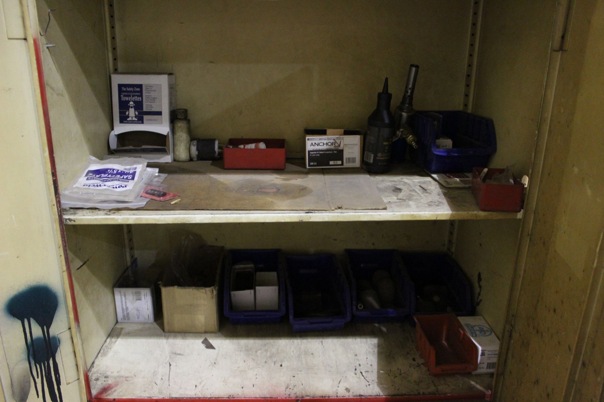 METAL CABINET AND WOOD DESK WITH ASSORTED WELDING SUPPLIES - Image 2 of 9