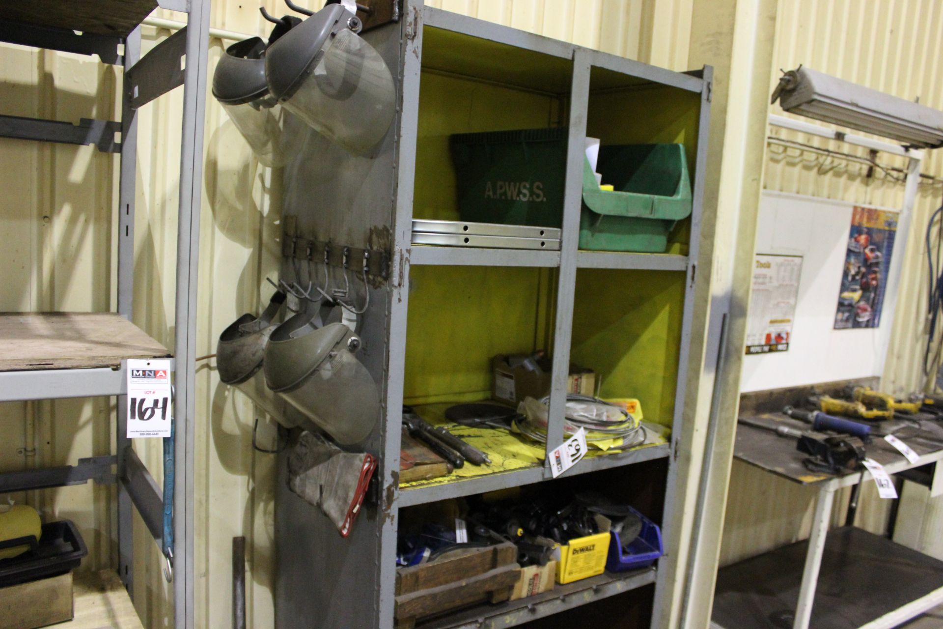 METAL SHELVING UNIT, ASSORTED GRINDER PARTS, DISCS, AND FACE SHIELDS - Image 5 of 5