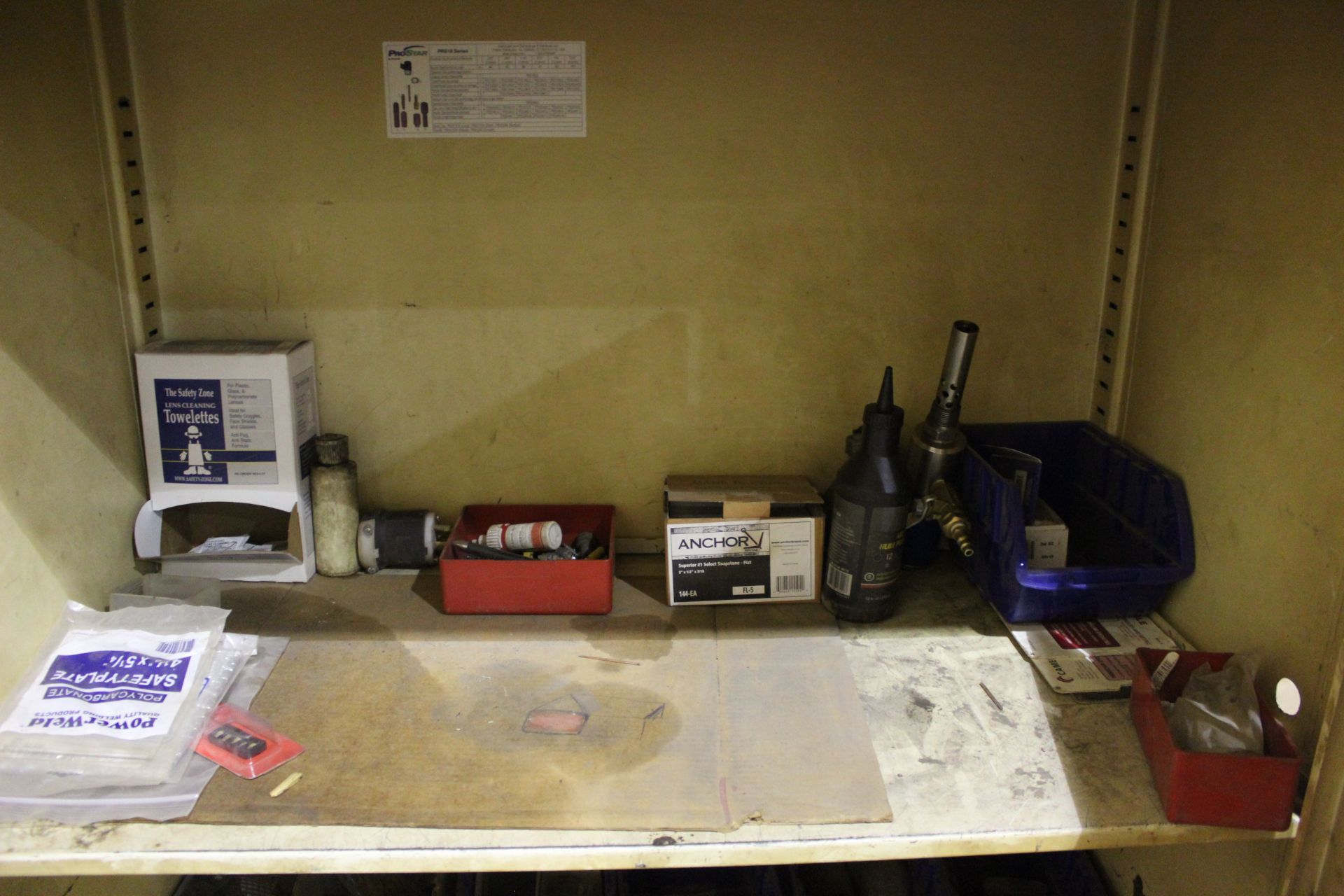 METAL CABINET AND WOOD DESK WITH ASSORTED WELDING SUPPLIES - Image 3 of 9