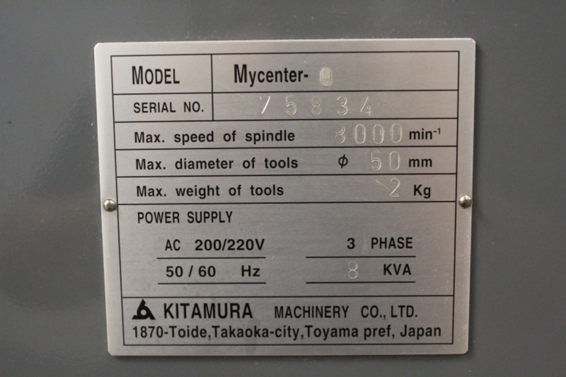 Kitamura Mycenter O Vmc, Fanuc 18Im, 4Th Capable 30 Tpr S/N 75834 New 2001 - Image 9 of 9