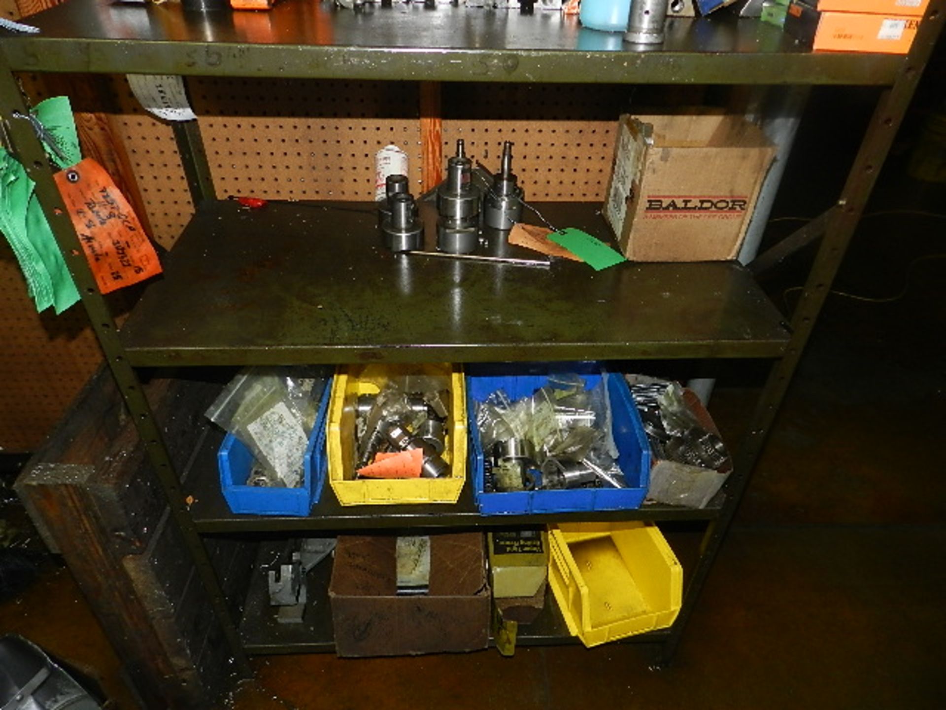 METAL SHELF WITH ASSORTED CONTENTS - BEARINGS, TOOLING PARTS, SPROCKETS, AND MORE (A) - Image 3 of 7