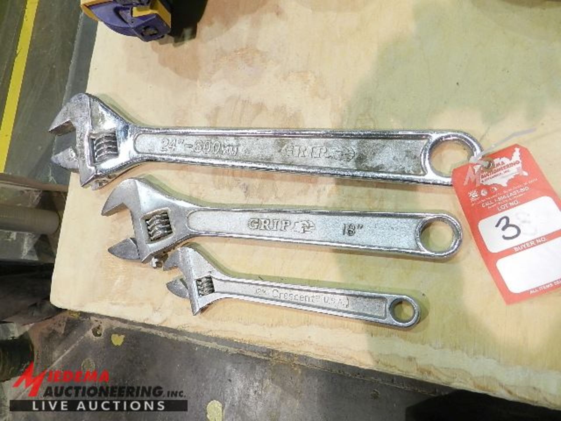 (3) ADJUSTABLE WRENCHES, 24", 18", AND 12"