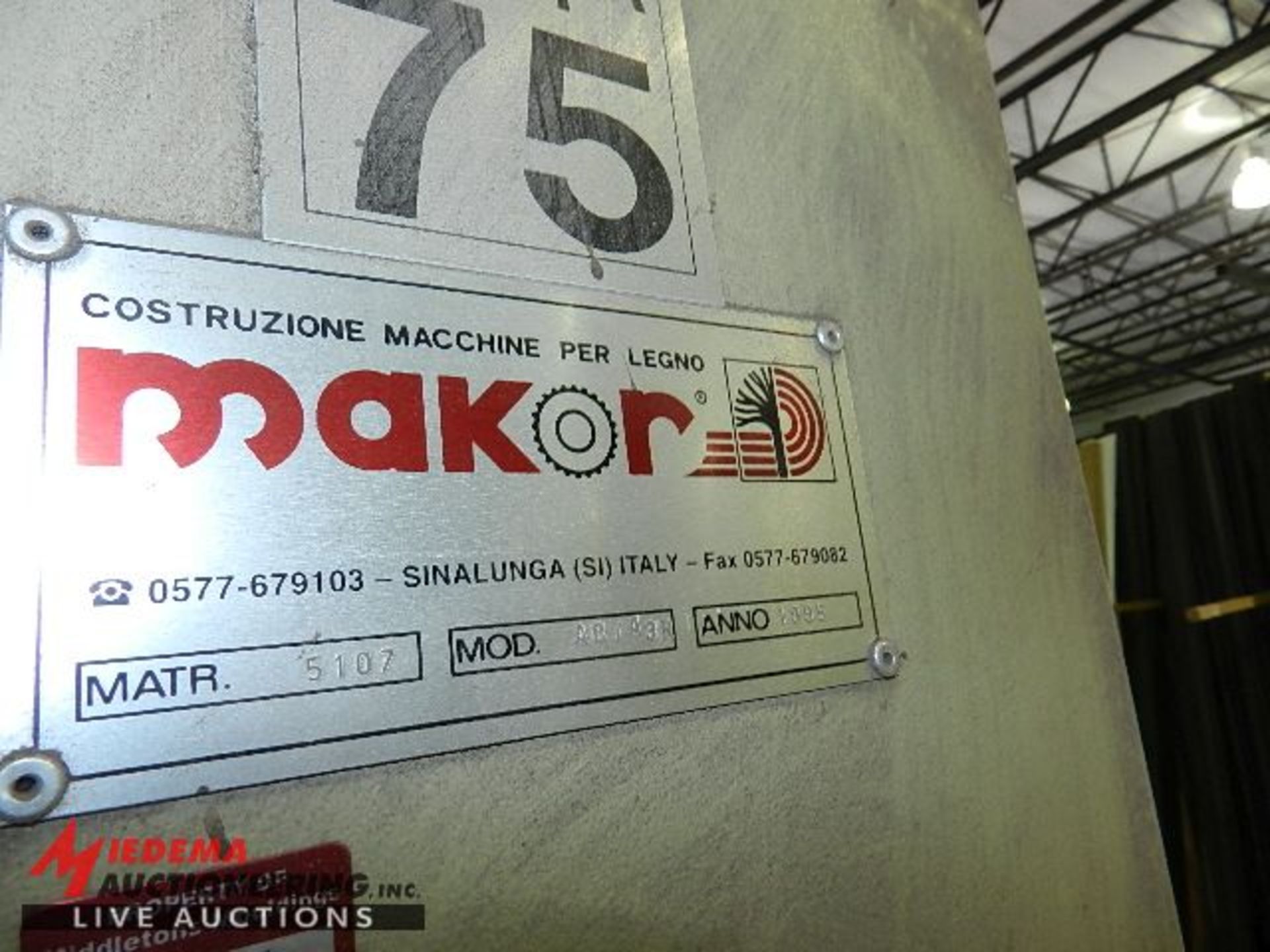 MAKOR AC-A3R MATERIAL STACKER, 1995, 3 POST, 48" STACKING ARMS, 9" ROLLER FEEDER CONVEYOR, S/N 5107 - Image 5 of 5