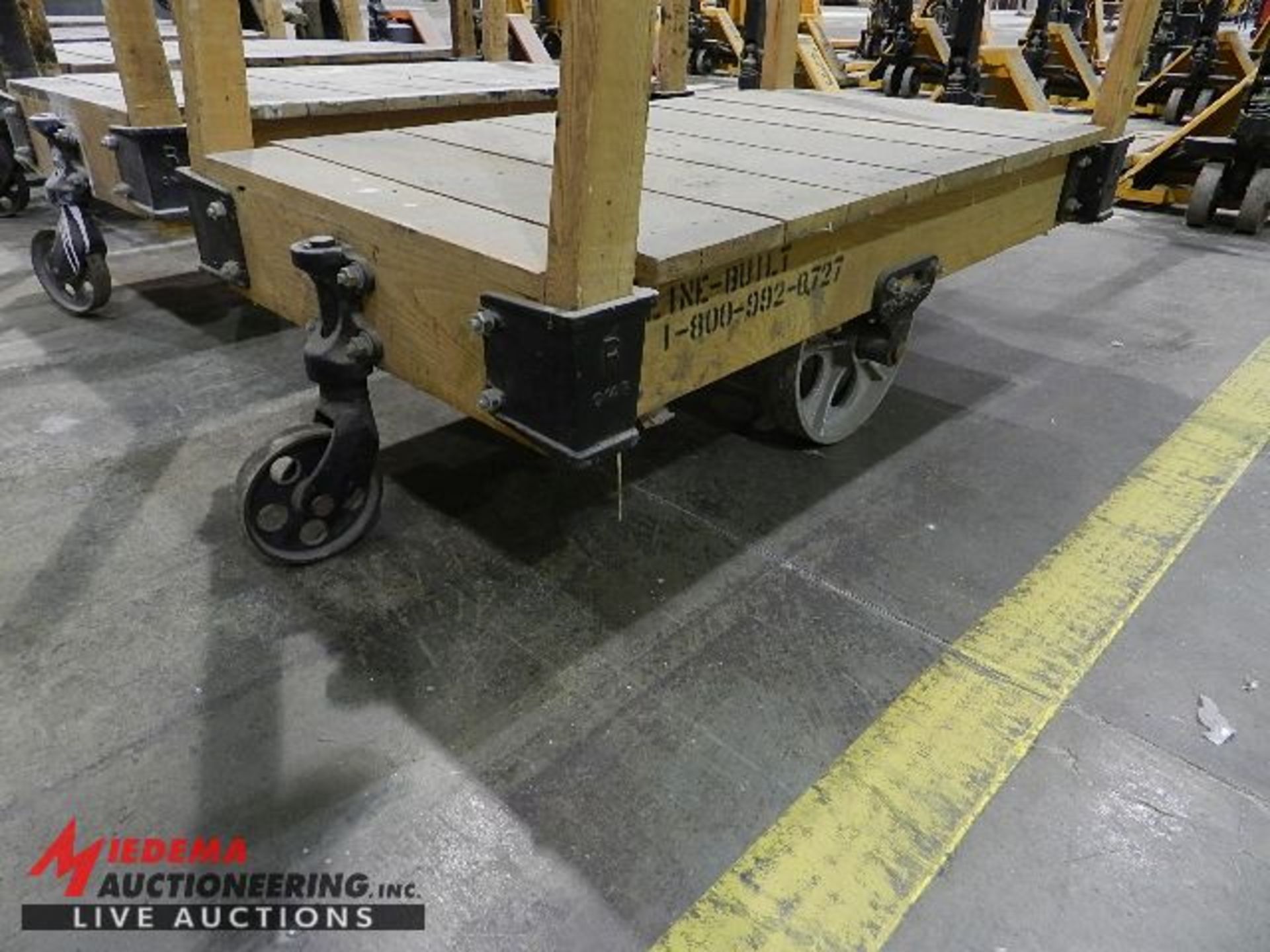 RAILROAD STYLE WOOD CART WITH (4) REMOVABLE HANDLES, 48" X 27" - Image 2 of 3