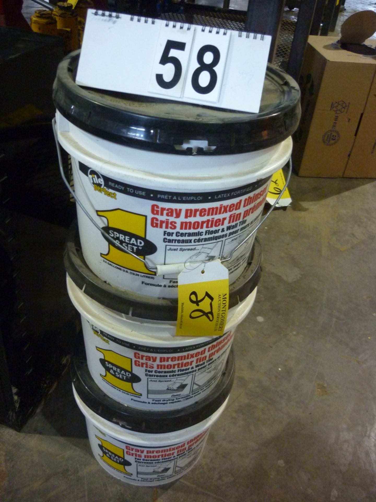 3 PAILS OF GREY PRE-MIXED THIN SET MORTOR