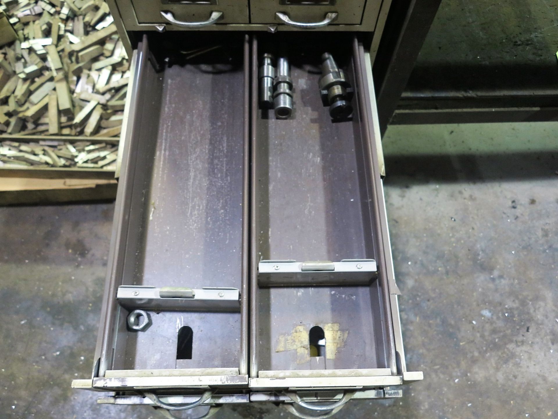 12 DRAWER PARTS CABINET W/ ENDMILLS, ALLENS, TAPS-DIES, AND RELATED ITEMS - Image 6 of 8