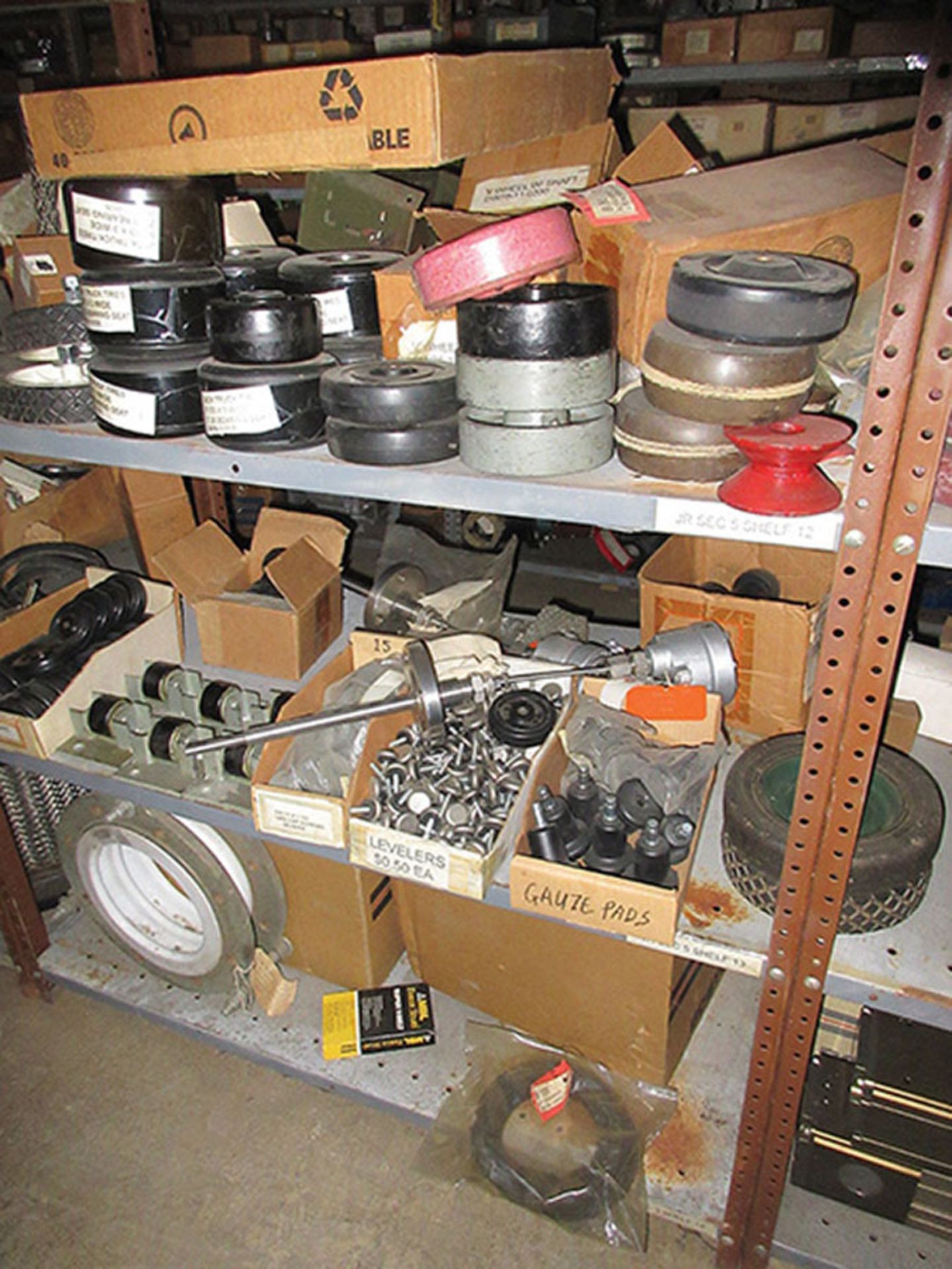 CONTENTS OF LOWER PART (1) SIDE, (4) SECTIONS OF SHELF UNIT: ASSORTMENT OF WHEELS & CASTERS; - Image 2 of 10