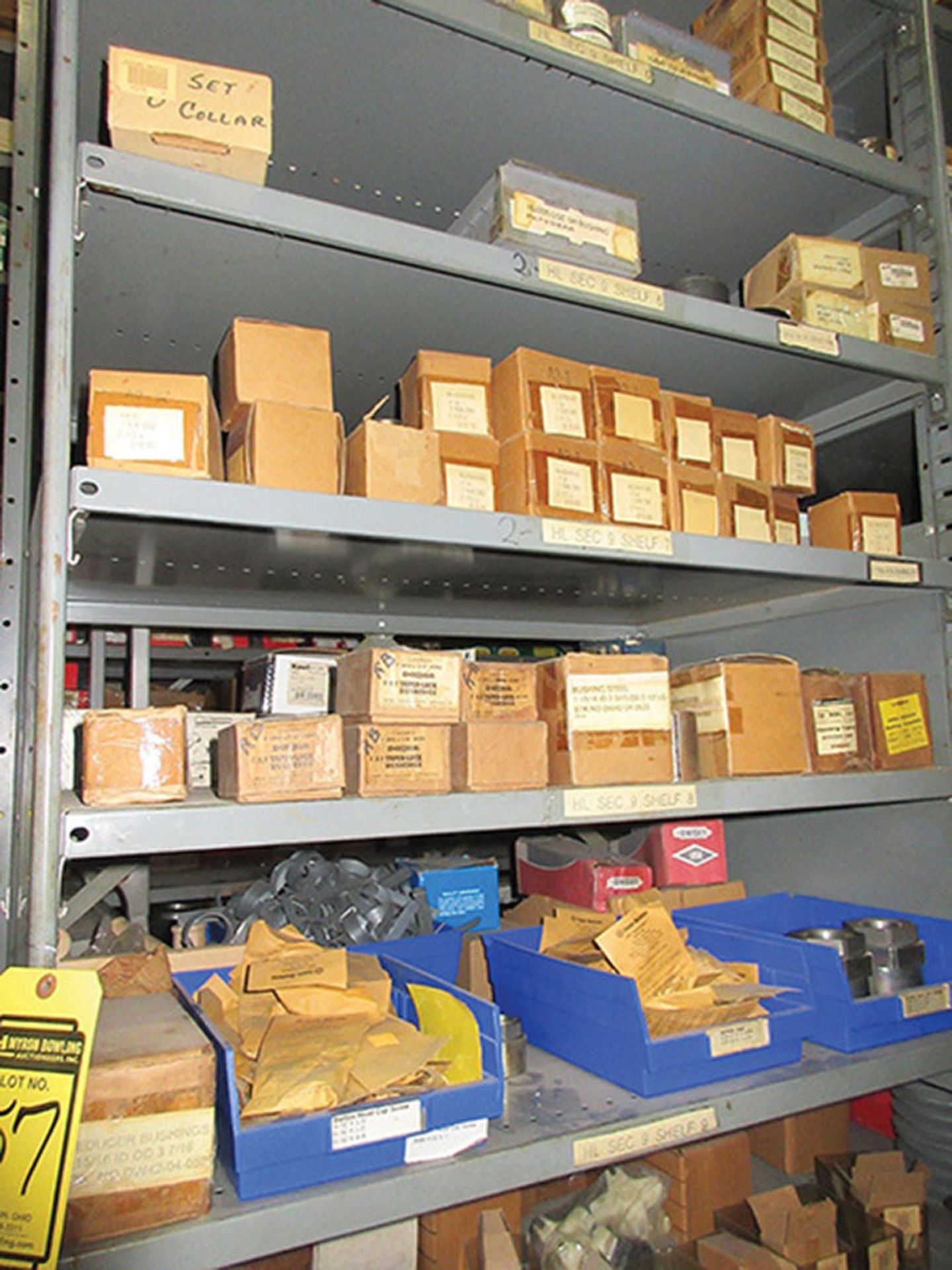 CONTENTS OF (1) SIDE, (5) SECTIONS OF SHELF UNIT: ASSORTMENT OF PULLEYS; SHEAVES; BUSHINGS; SQUARE D - Image 2 of 15