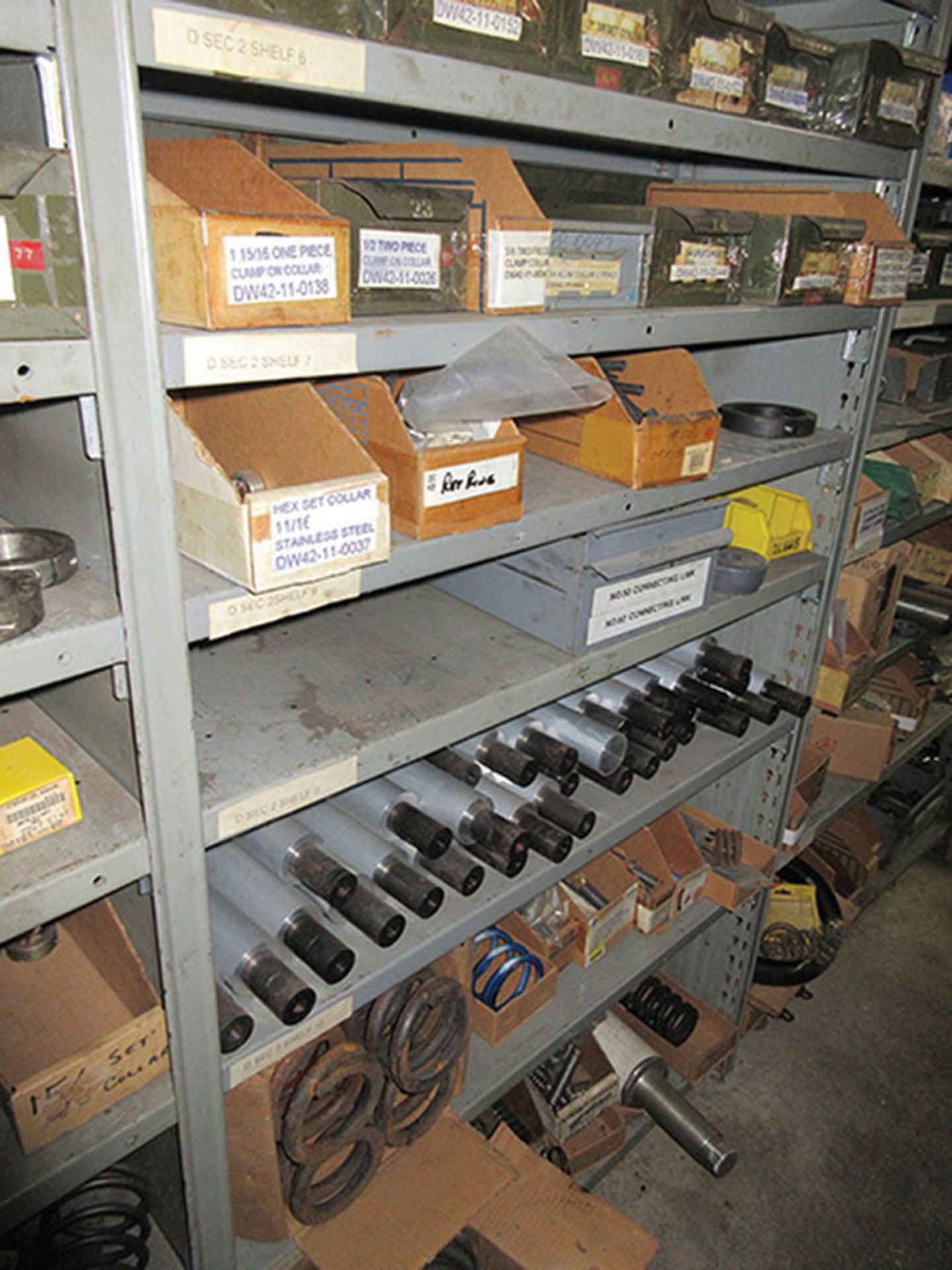 CONTENTS OF (5) SECTION SHELF UNIT: ASSORTED OHIO STEEL SHIMS; ASSORTED COLLARS; SPRINGS, - Image 6 of 10