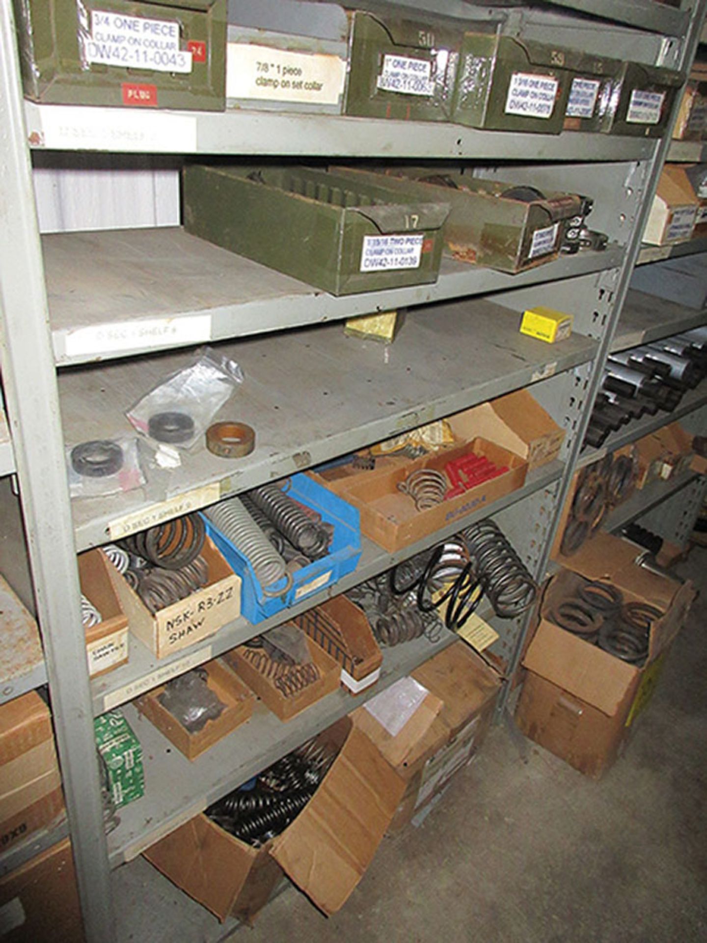 CONTENTS OF (5) SECTION SHELF UNIT: ASSORTED OHIO STEEL SHIMS; ASSORTED COLLARS; SPRINGS, - Image 3 of 10