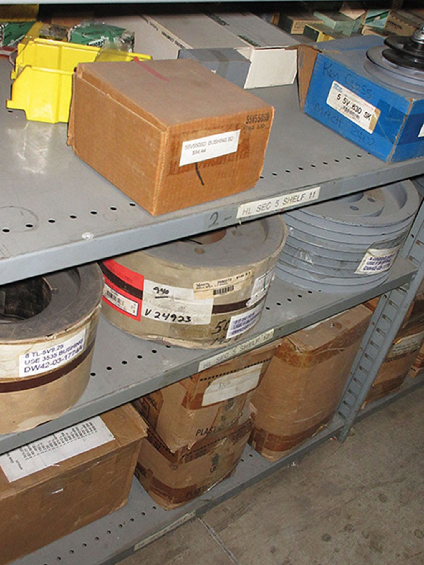 CONTENTS OF (1) SIDE, (5) SECTIONS OF SHELF UNIT: ASSORTMENT OF PULLEYS; SHEAVES; BUSHINGS; SQUARE D - Image 13 of 15