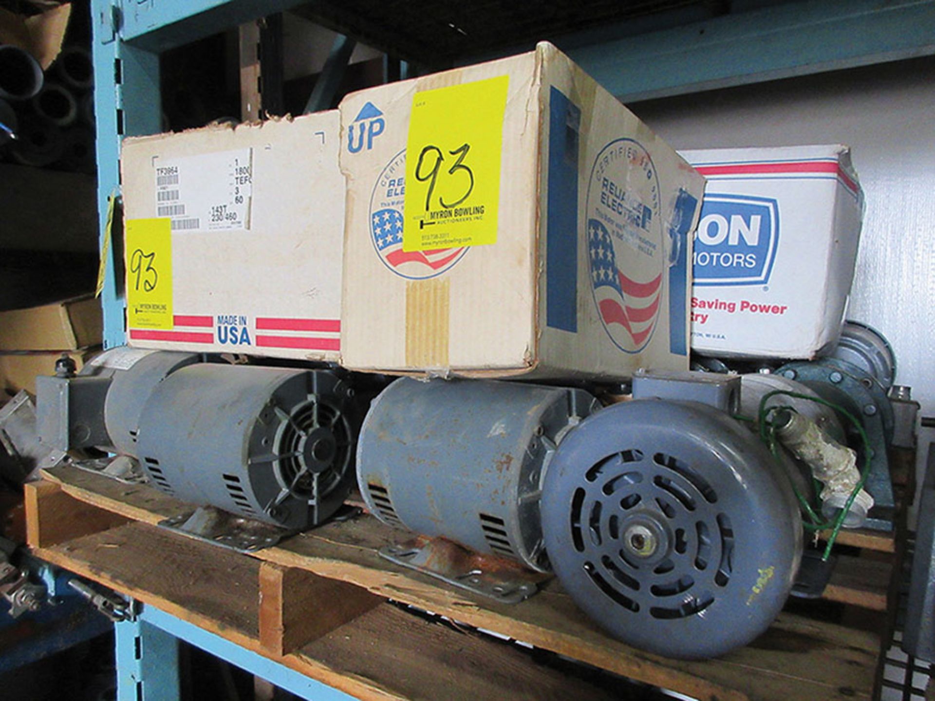 PALLET WITH ELECTRIC MOTORS: DAYTON 1 1/2-HP, 3-PHASE EURODRIVE WITH GEAR REDUCERS; (2) BALDOR 1/2-