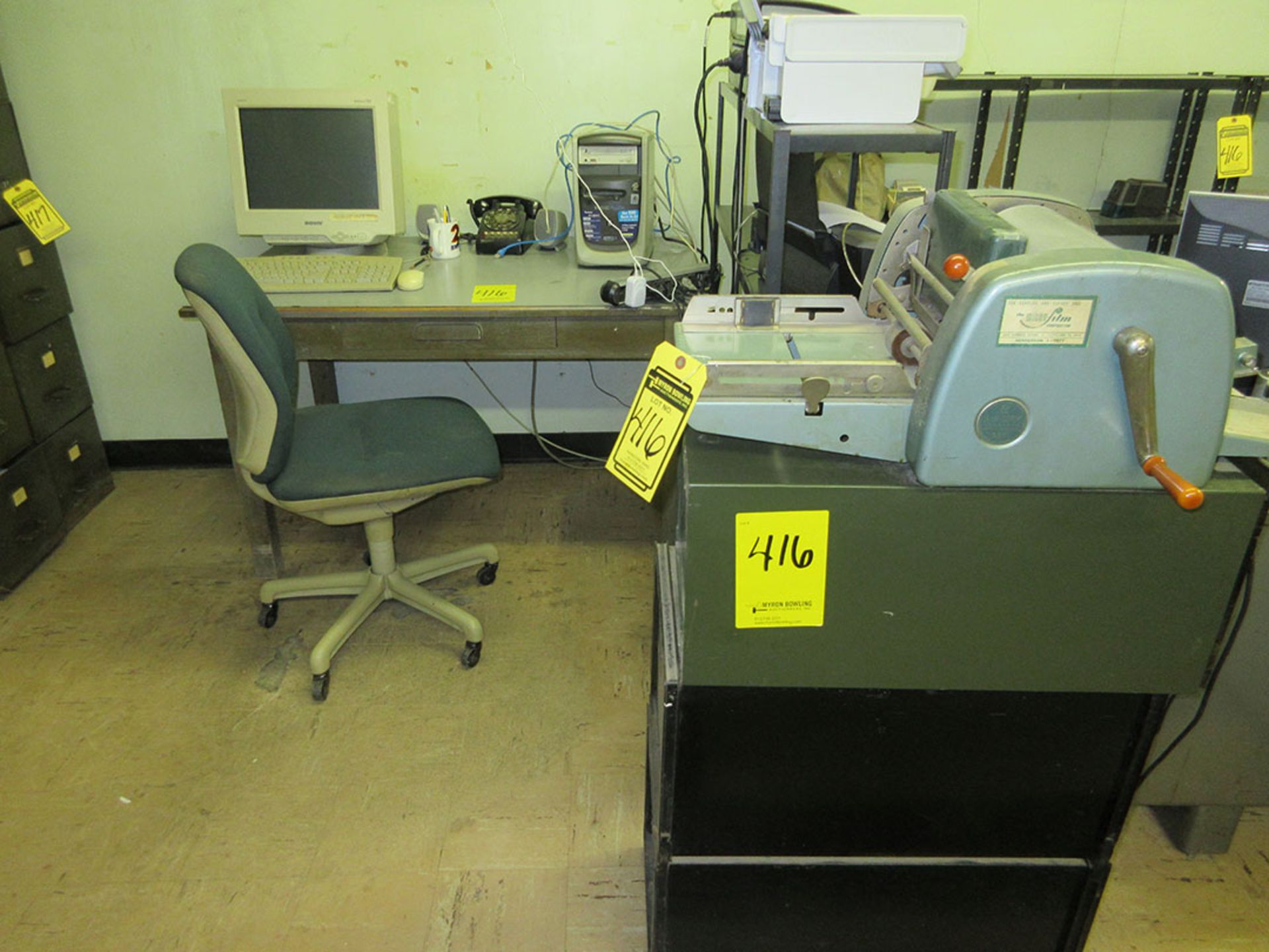 (3) DESKS, SHELF UNITS, CHAIRS, AND ANTIQUE OFFICE MACHINES - Image 3 of 3