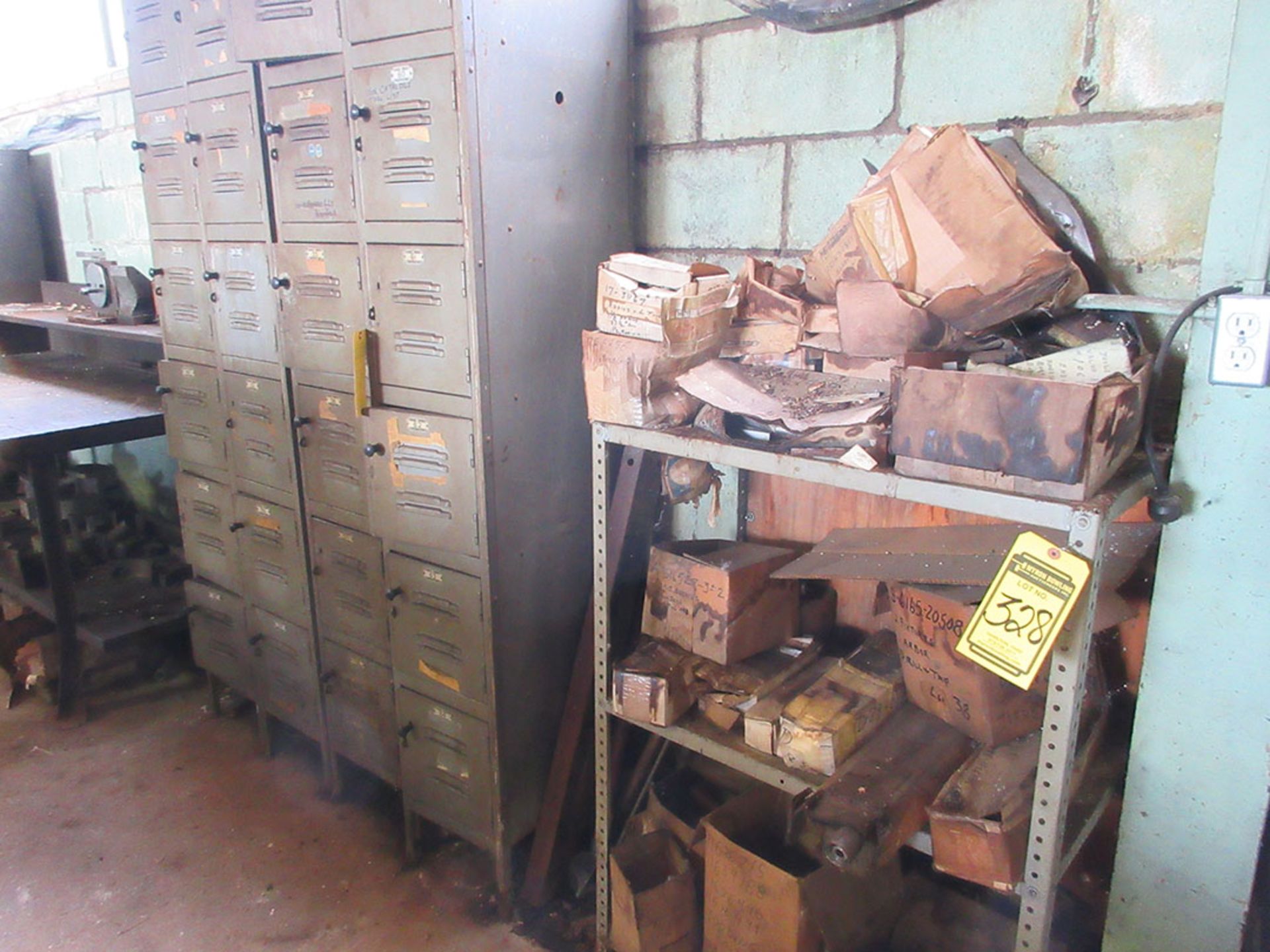 SHELF UNIT & LOCKERS WITH CONTENTS; VARIOUS TOOLING & PRODUCT