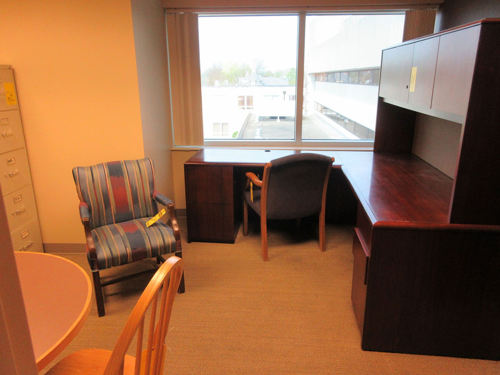 CONTENTS OF ROOM; TABLE, (2) CHAIRS, (2) FILE CABINETS, CORNER DESK, BOOKSHELF, AND (2) ACCENT