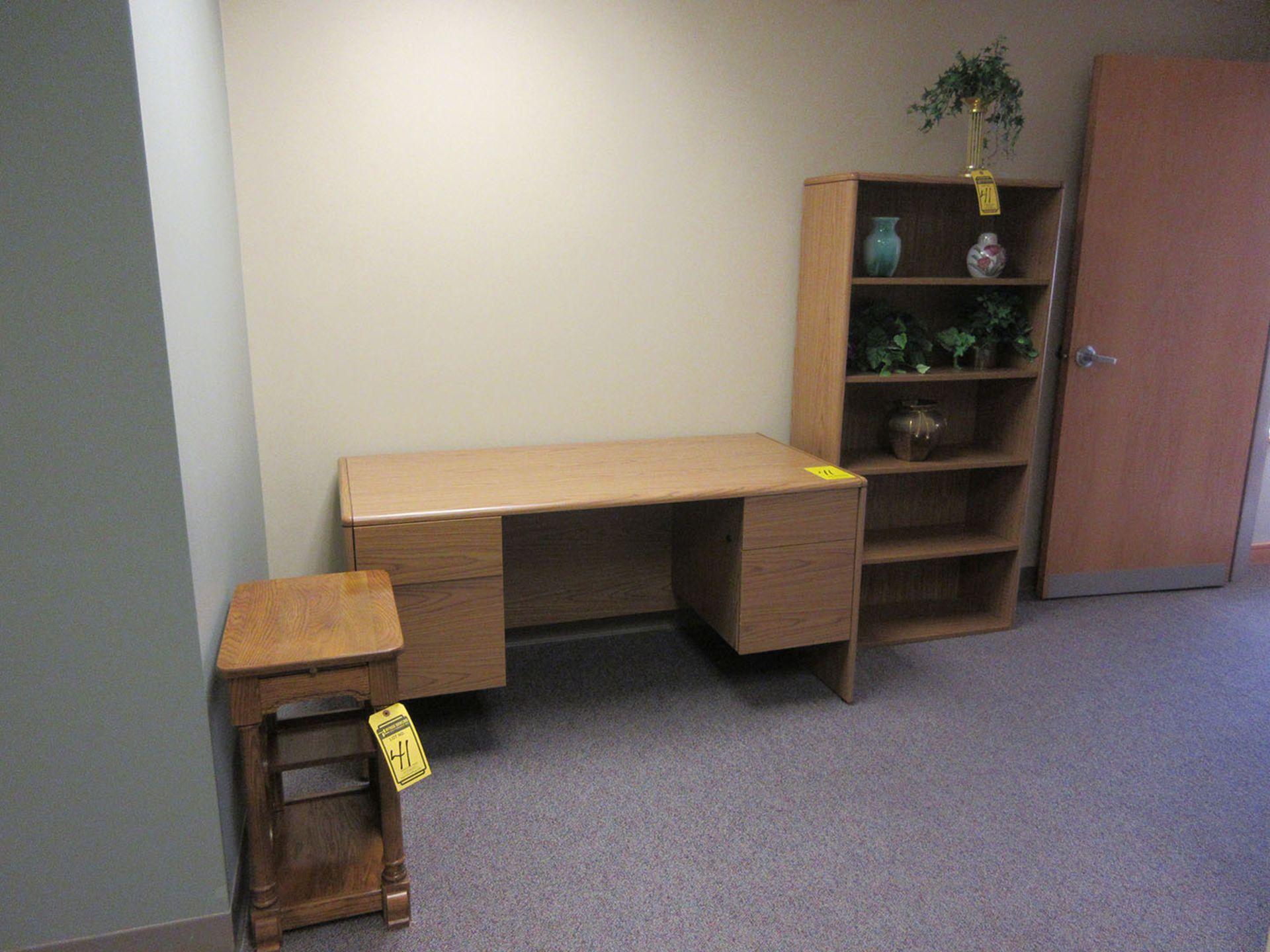 DESK, BOOKSHELF, SIDE TABLE, AND SUPPLY CART