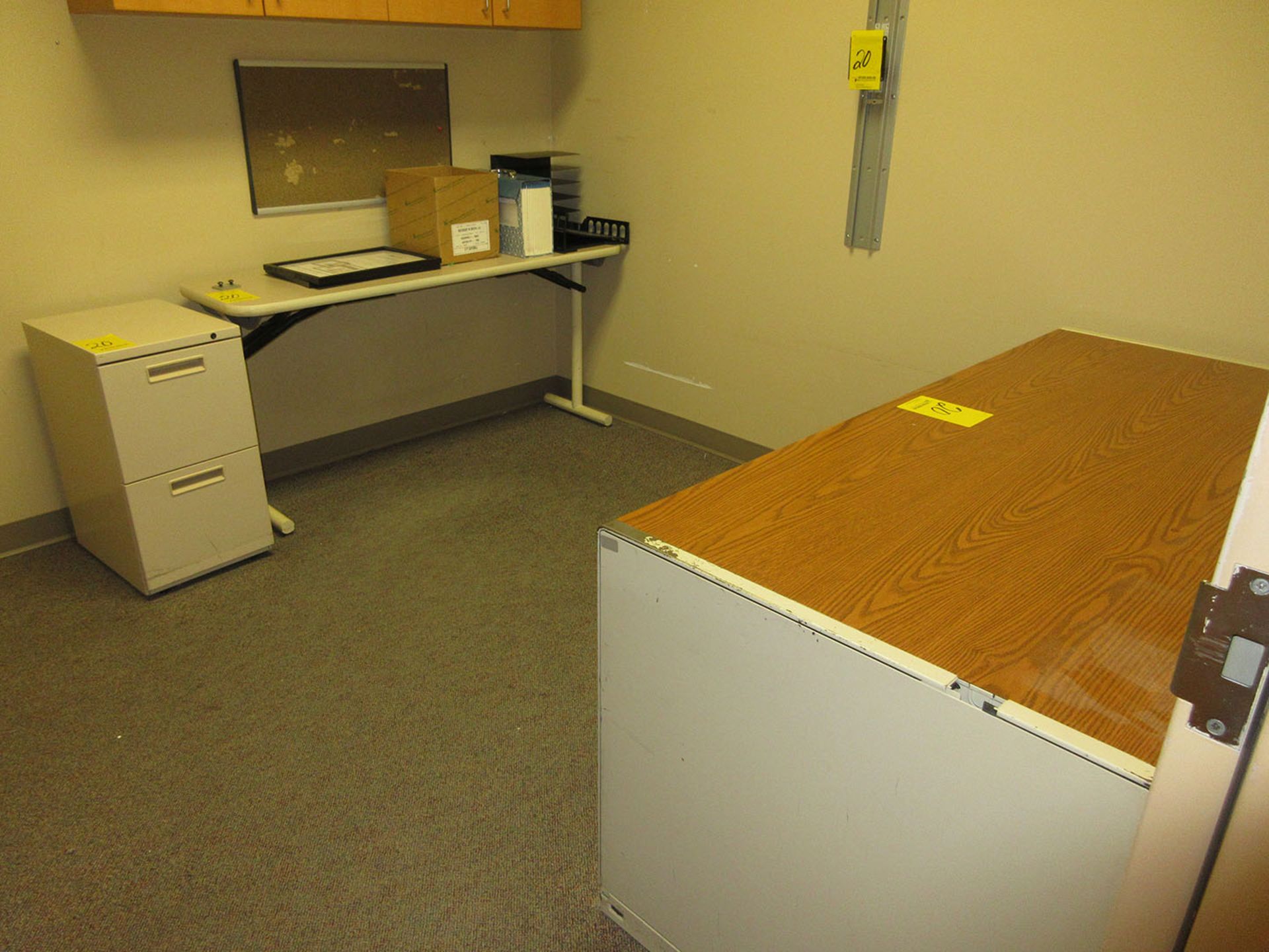 DESK, 2-DRAWER FILE CABINET, AND TABLE