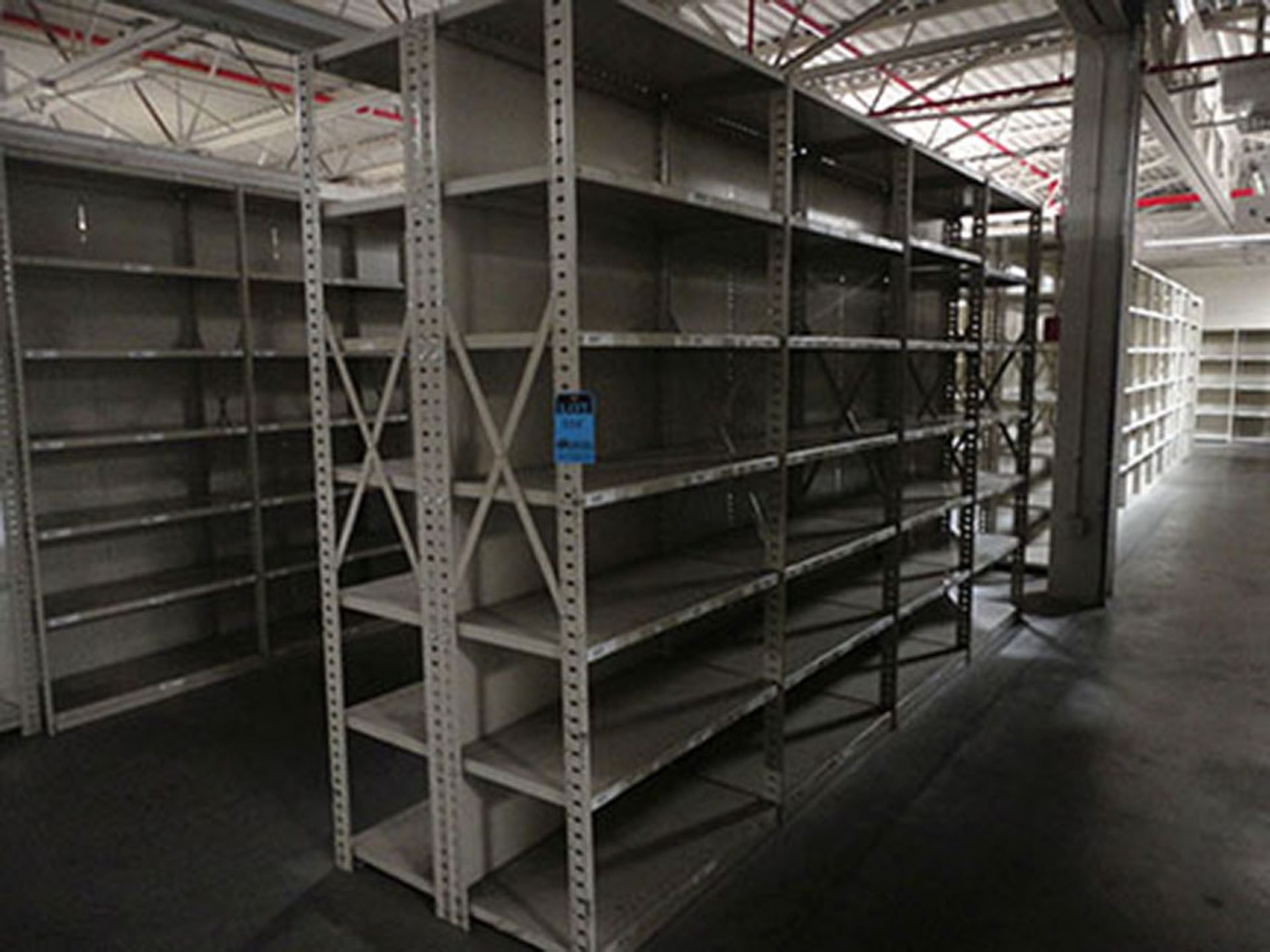 (27) SECTIONS 18'' X 36'' X 84'' HIGH HALLOWELL CLIP STYLE STEEL SHELVING