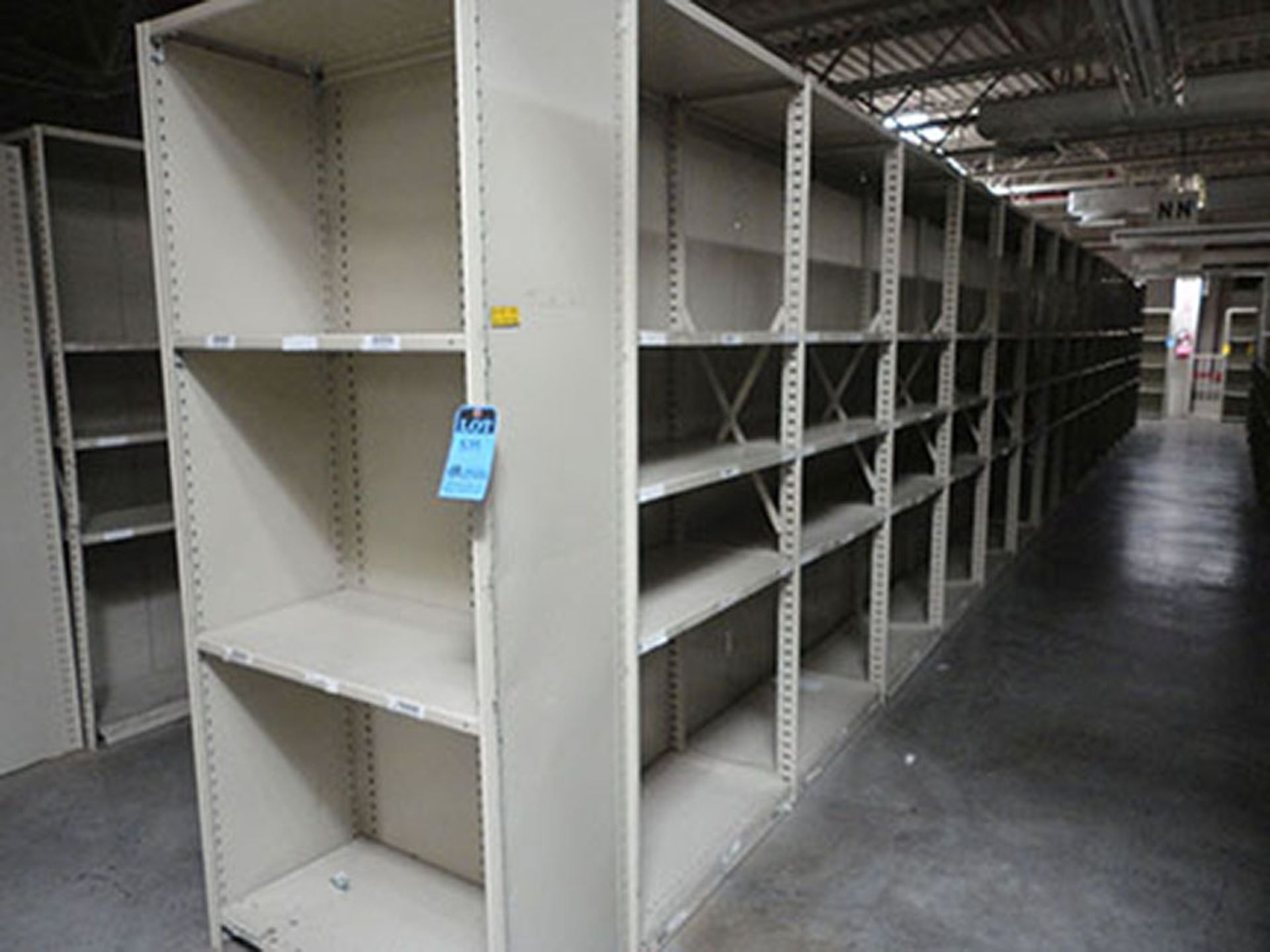 (29) SECTIONS 18'' X 36'' X 84'' HIGH HALLOWELL CLIP STYLE STEEL SHELVING