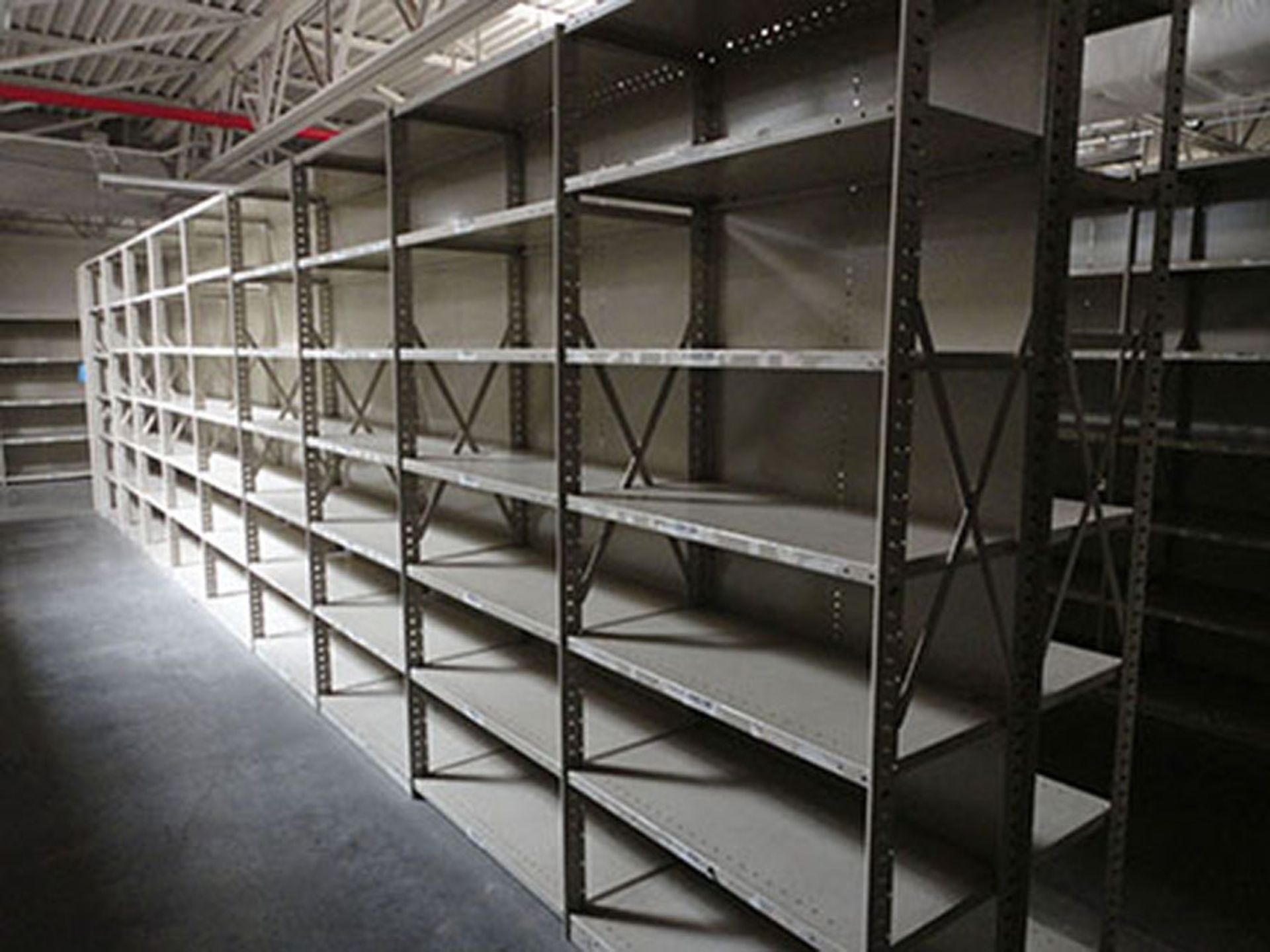 (27) SECTIONS 18'' X 36'' X 84'' HIGH HALLOWELL CLIP STYLE STEEL SHELVING - Image 3 of 4