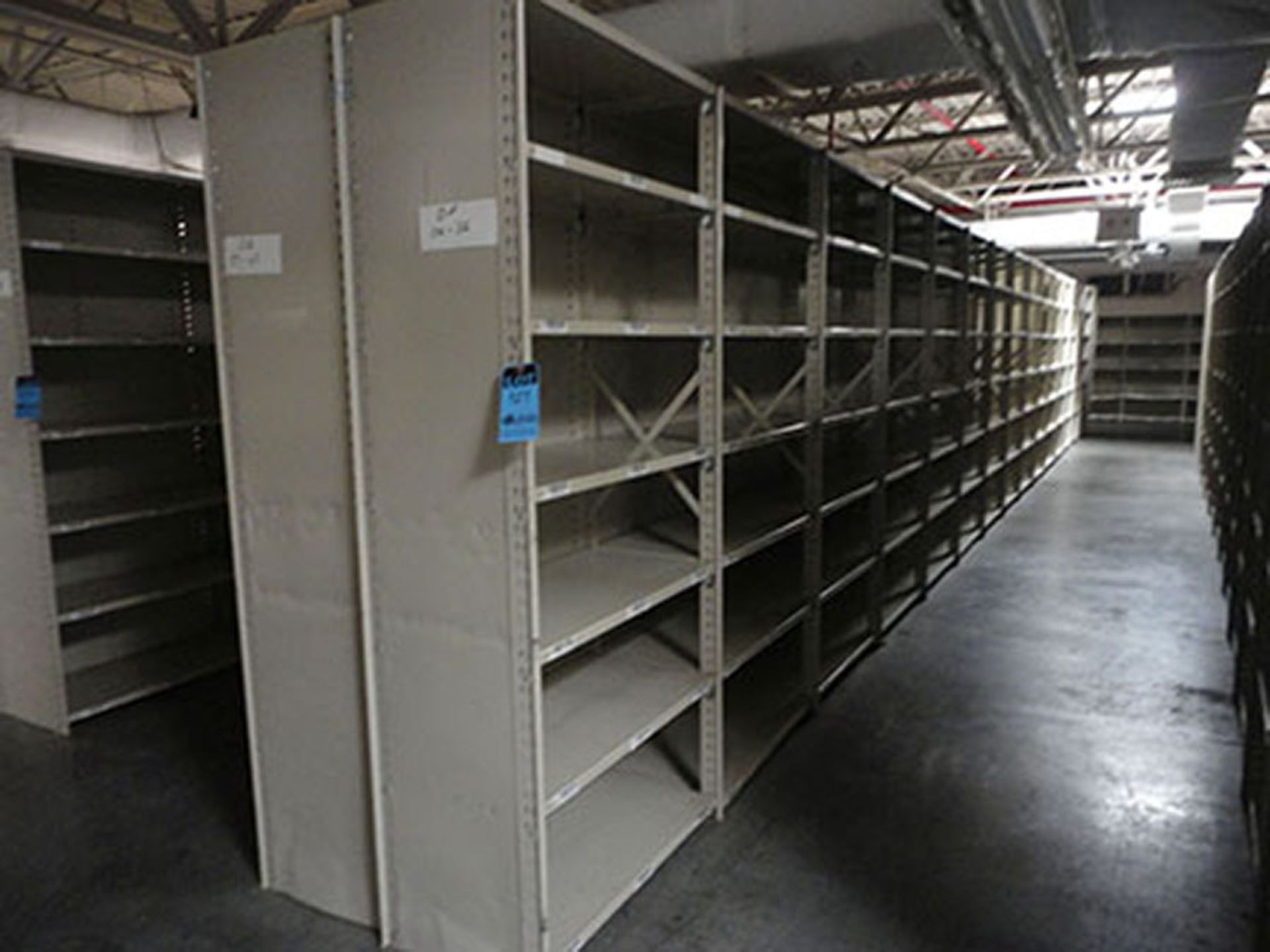 (31) SECTIONS 18'' X 36'' X 84'' HIGH LYON CLIP STYLE STEEL SHELVING