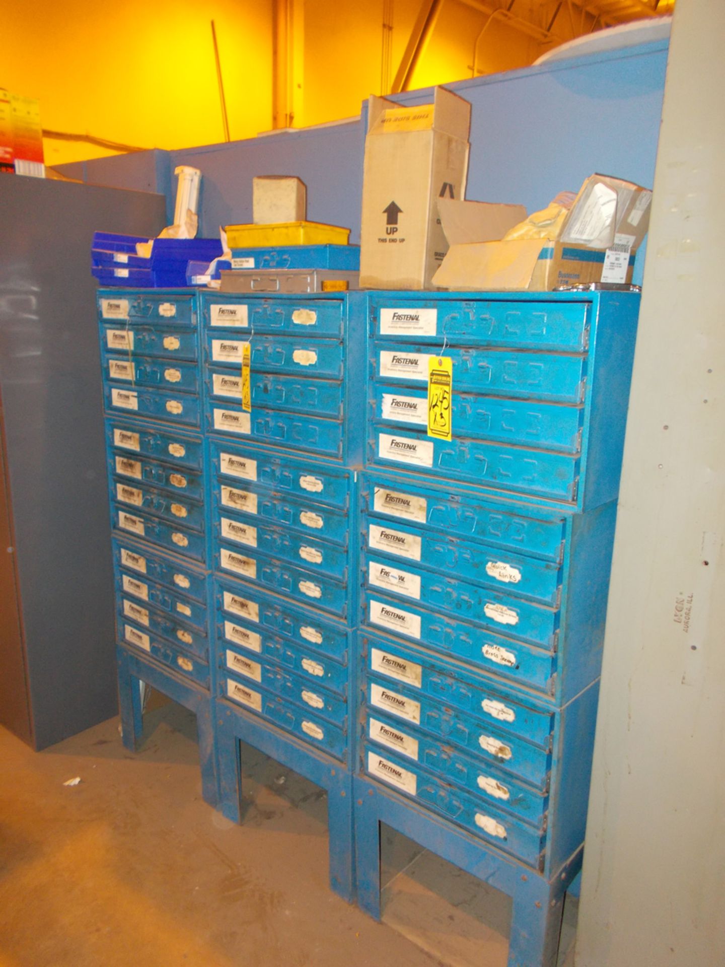 (X3) FASTENAL CABINETS WITH FITTINGS, NUTS, AND SNAP RINGS
