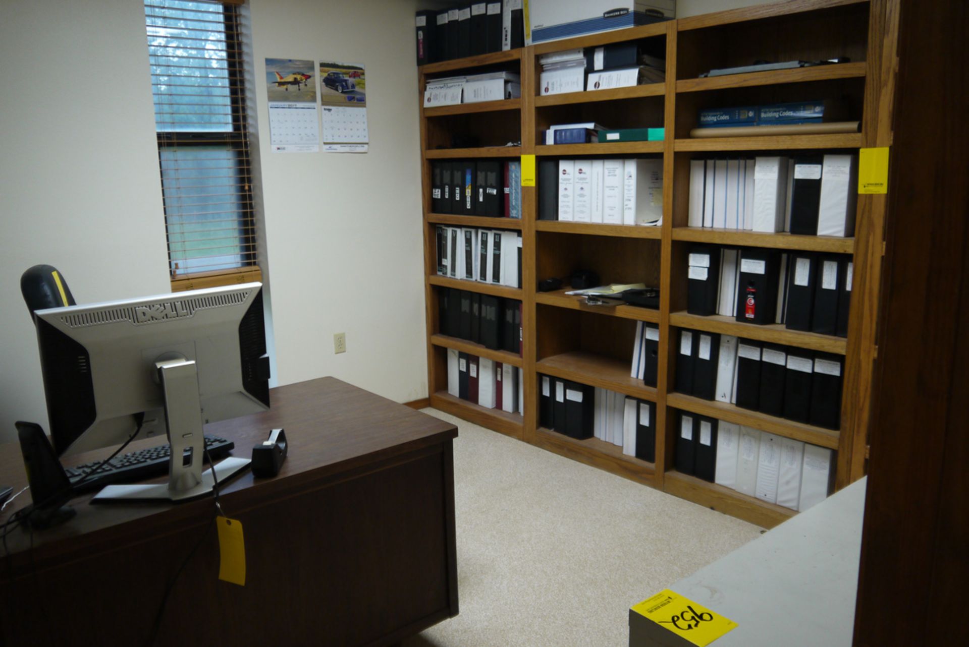 CONTENTS OF OFFICE, L-SHAPED DESK, CHAIR, AND (3) BOOKCASES