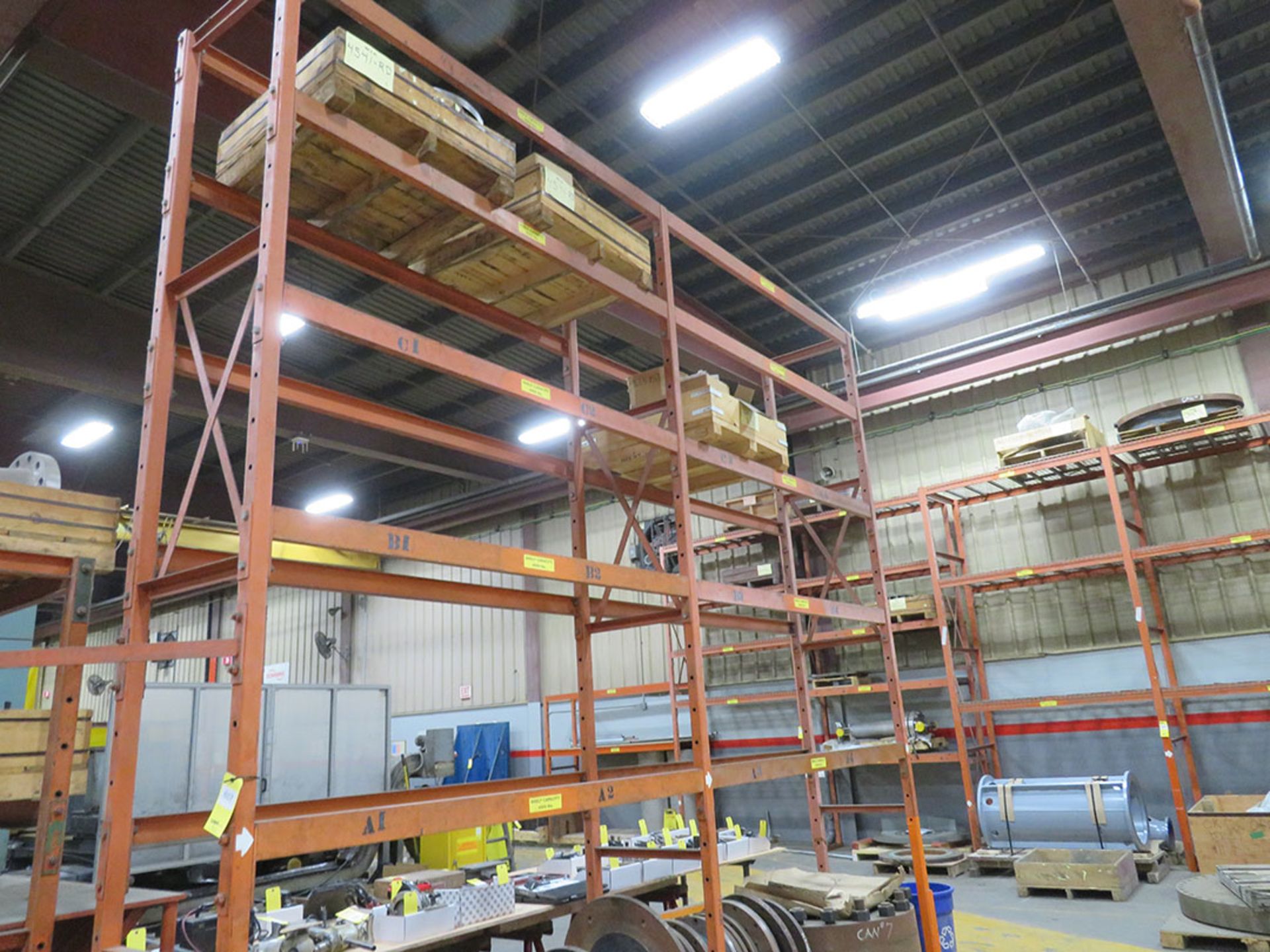 LOT: (2) SECTIONS 8 FT. WIDE X 15 FT. HIGH X 30 IN. DEEP BOLT-TOGETHER PALLET RACK