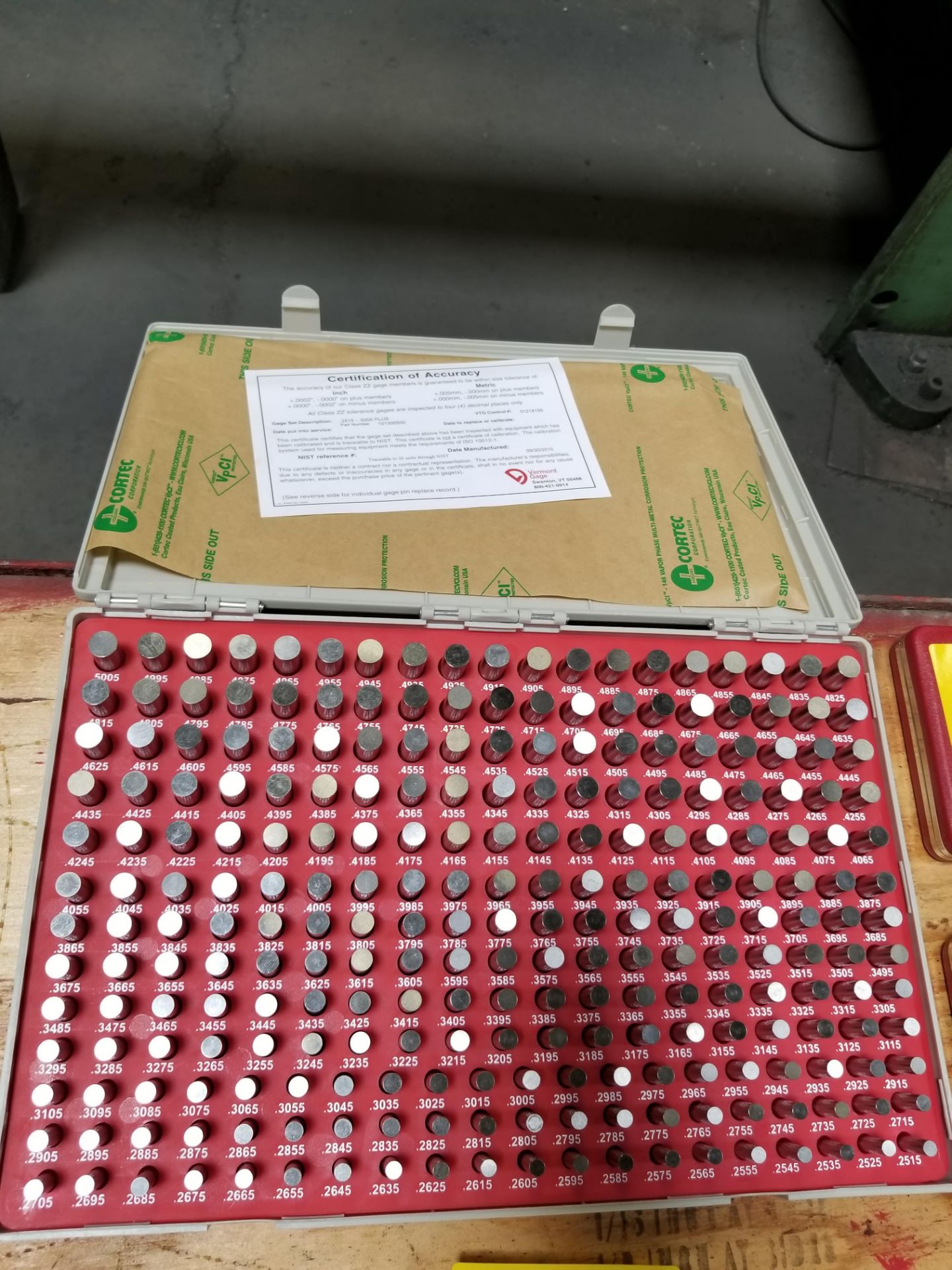 VERMONT GAGE PIN GAGE SET (COMPLETE)