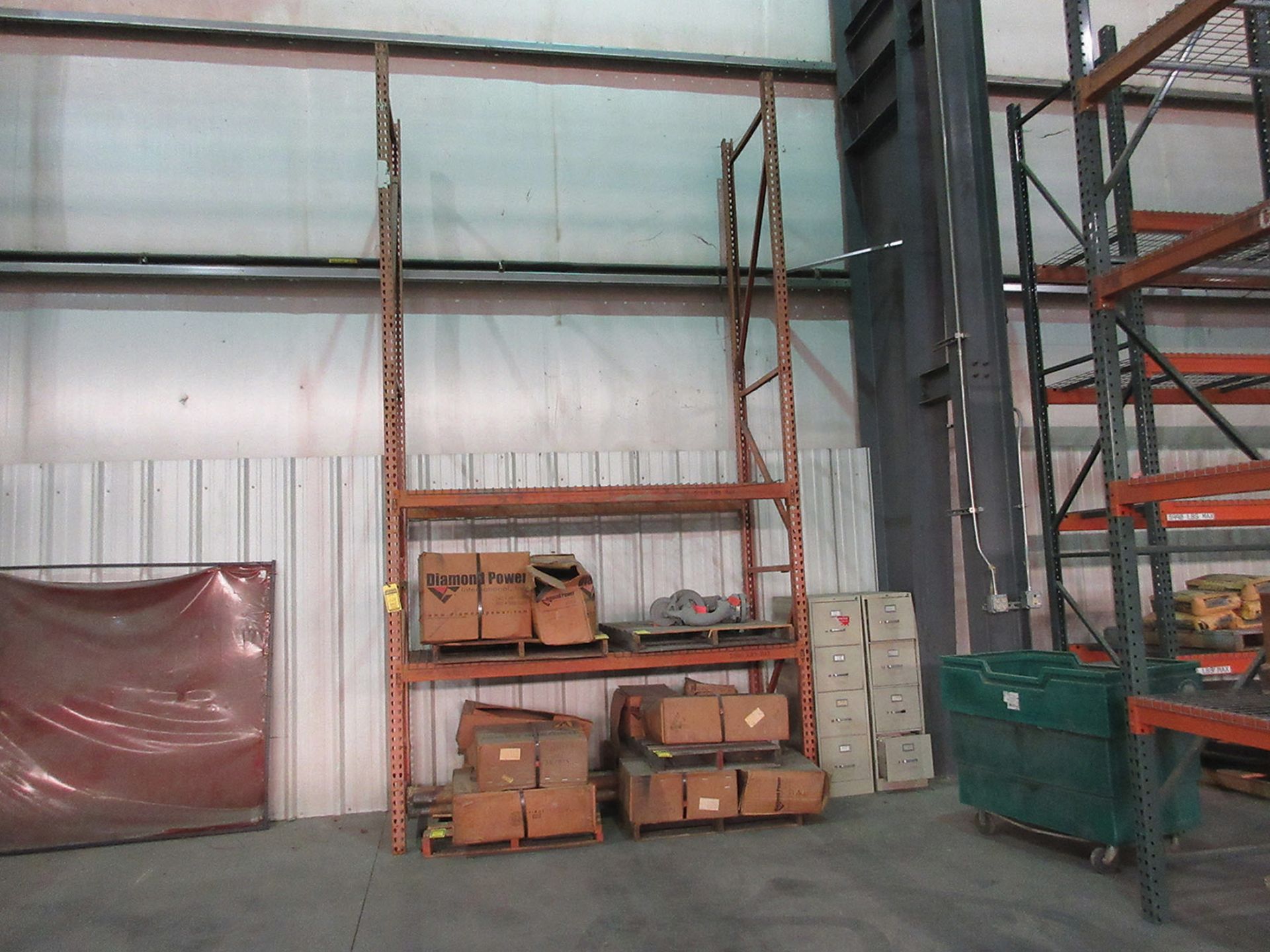 (1) SECTION OF TEARDROP STYLE PALLET RACK: (2) 16' UPRIGHTS, (4) 96'' CROSS BEAMS, (4) PIECES OF