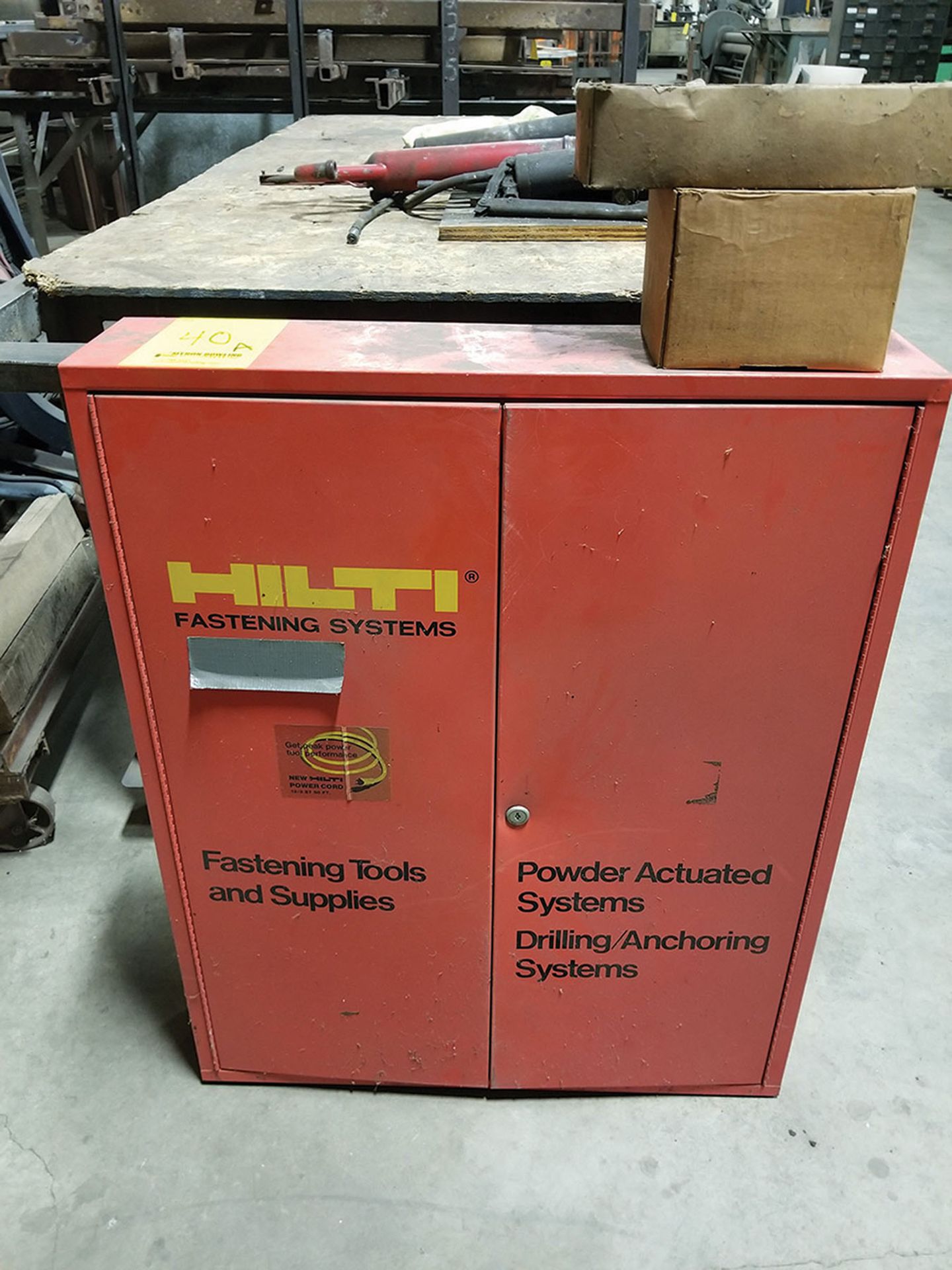 HILTI FASTENING SYSTEM CABINET WITH CONTENTS (LOCK BROKEN)
