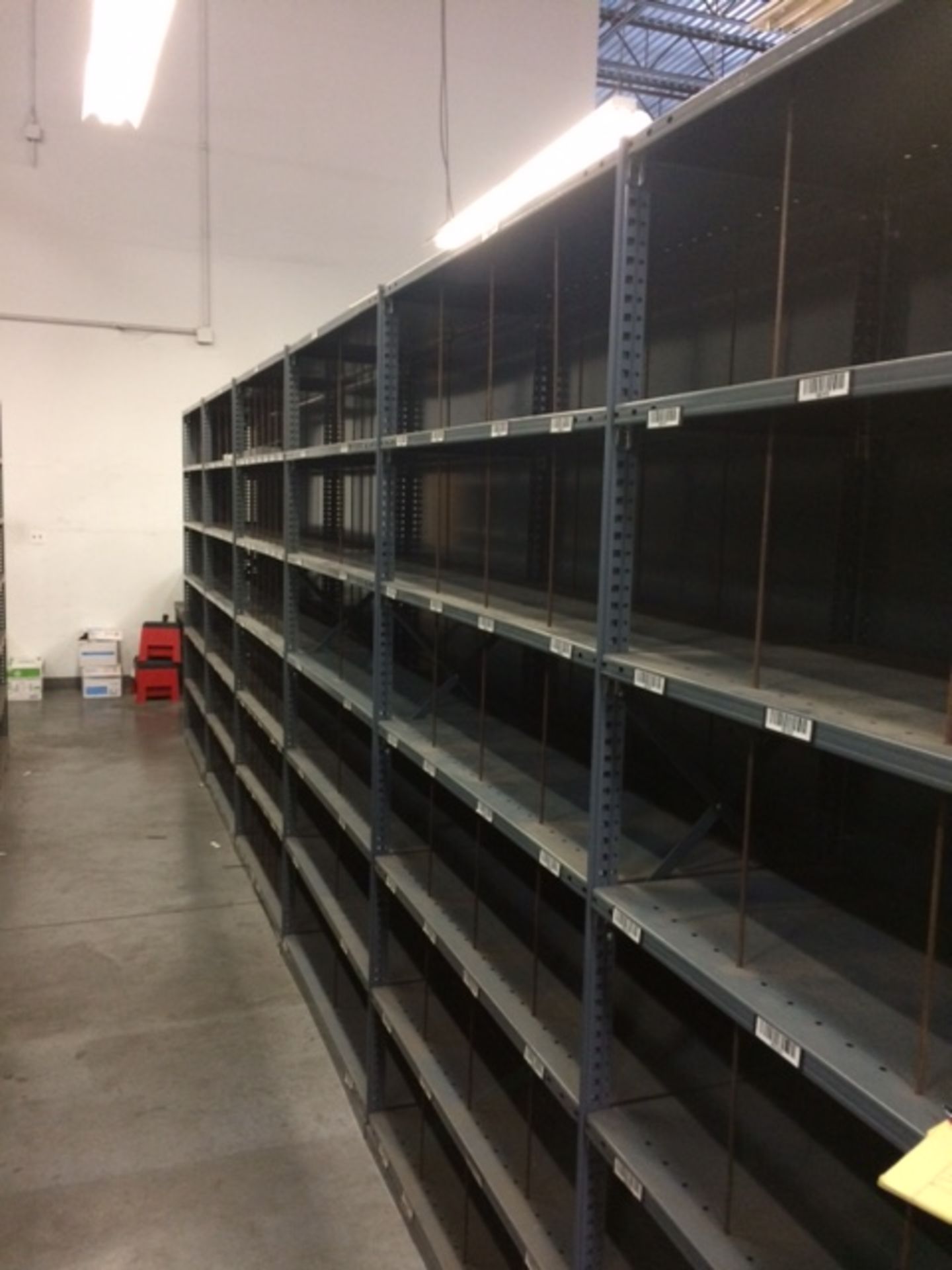 STEEL SHELVING - 36"W X 24"D X 87"H, 25 SECTIONS; INCLUDES (26) SIDE PANELS AND (175) SHELVES (X25)